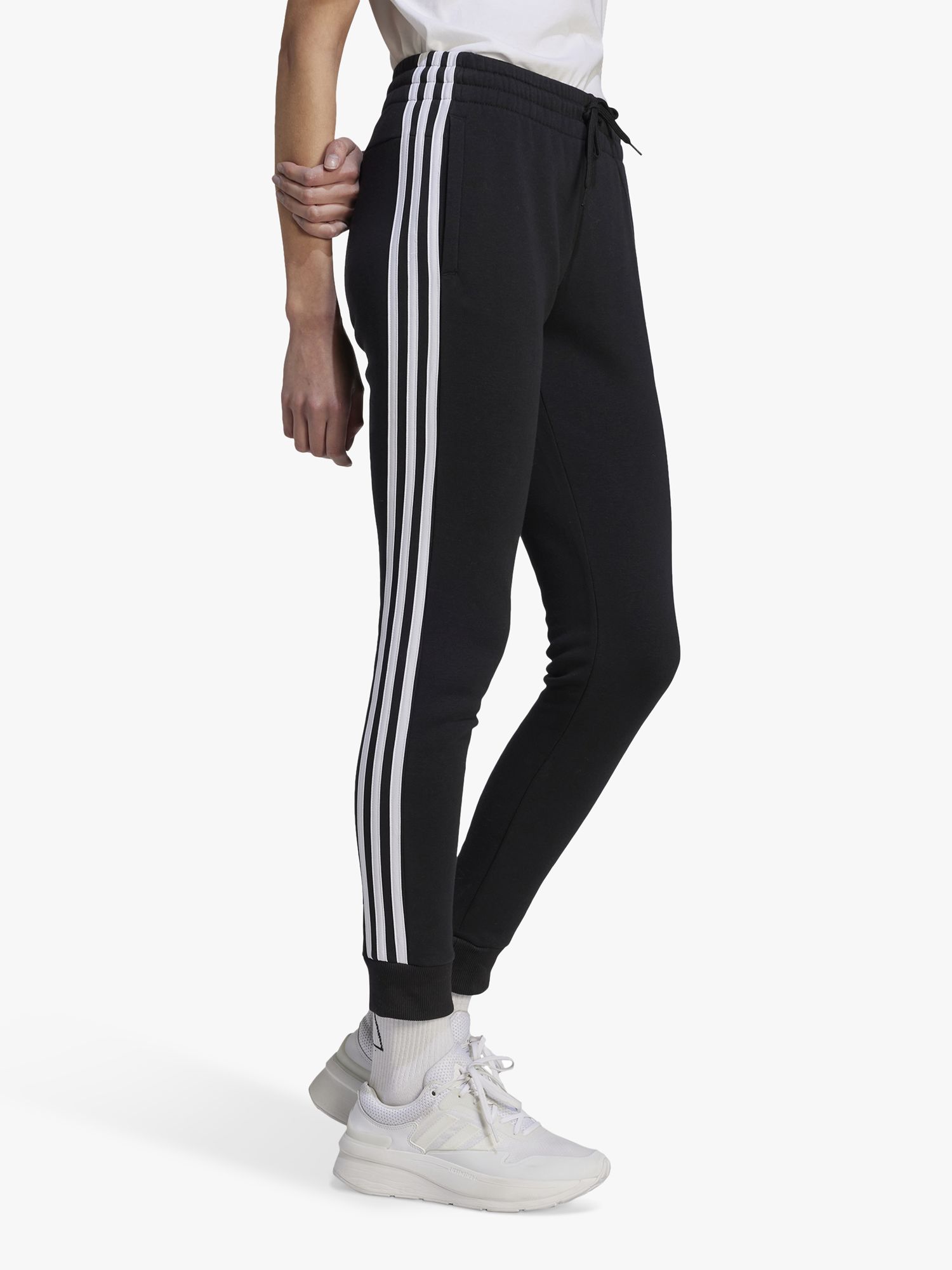 Adidas 3-Stripes Fleece Joggers, Black/White