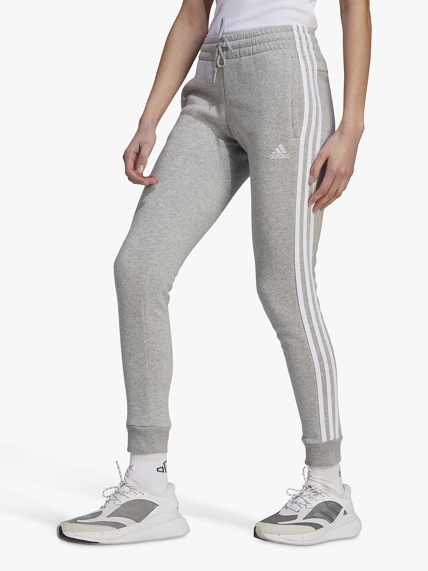 Buy adidas Essentials 3 Stripes French Terry Joggers, Grey Heather/White Online at johnlewis.com