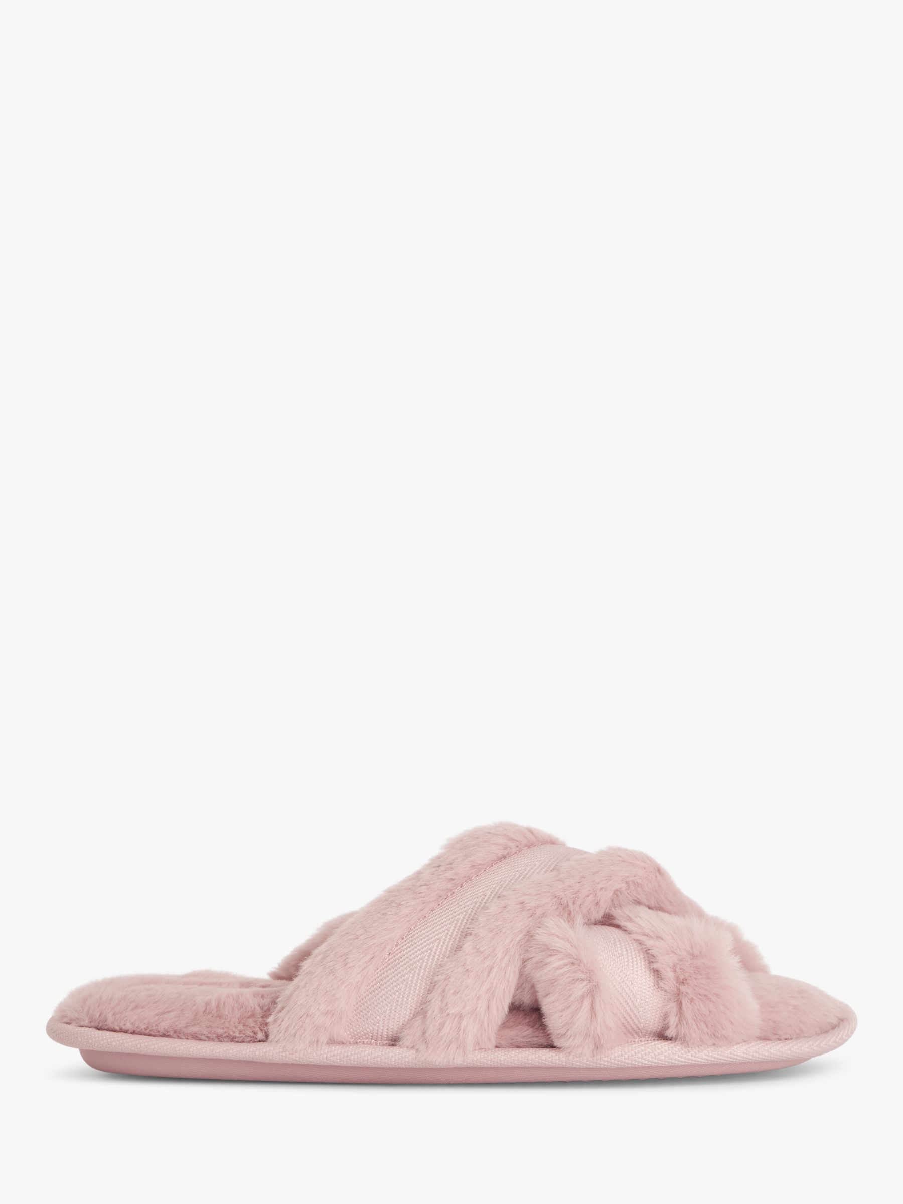 Buy John Lewis ANYDAY Cross Strap Faux Fur Slippers, Dusty Pink Online at johnlewis.com