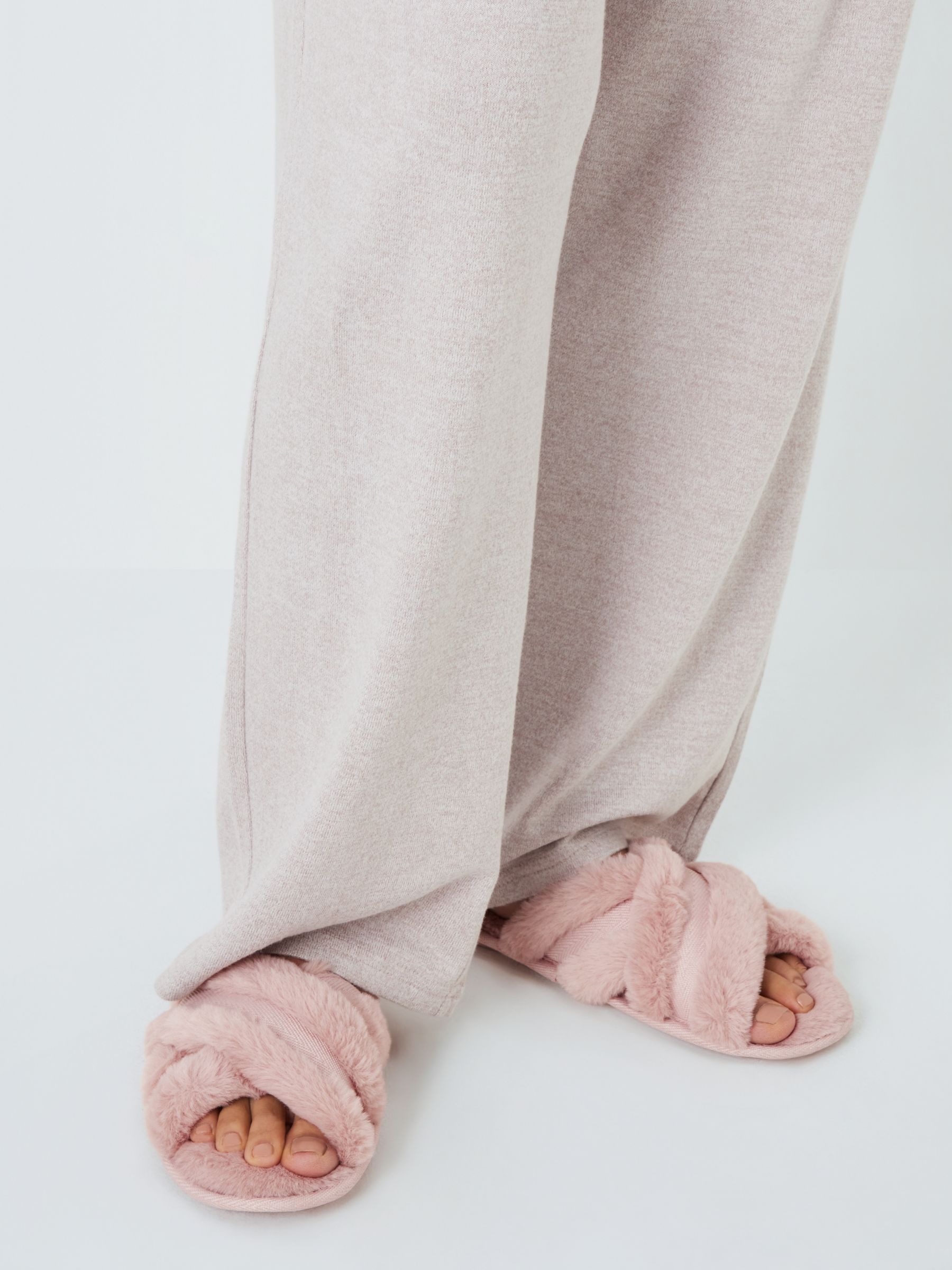 Duvet Day Pink Ultra Soft Faux Fur Cross Strap Slippers