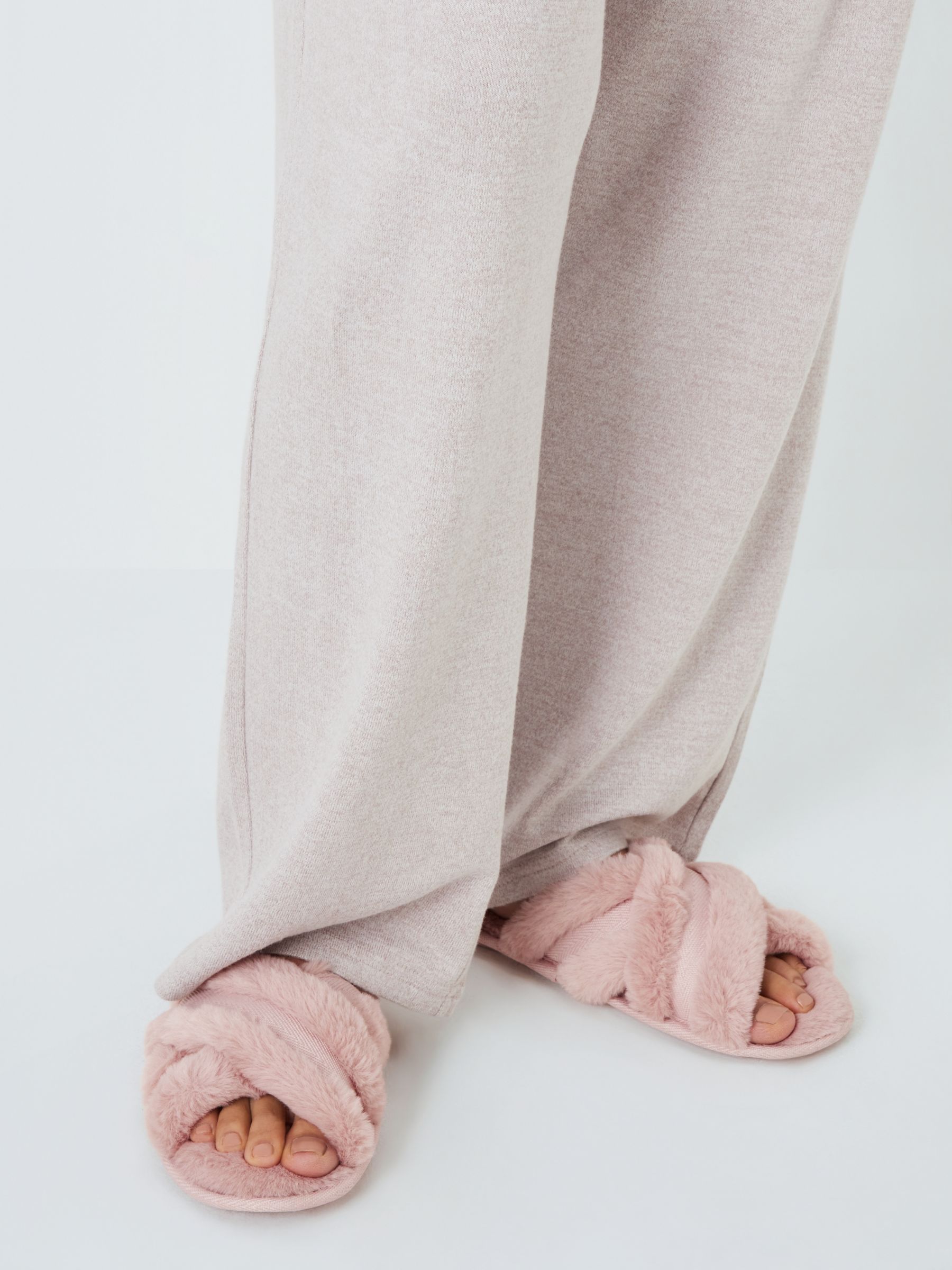 Buy John Lewis ANYDAY Cross Strap Faux Fur Slippers, Dusty Pink Online at johnlewis.com