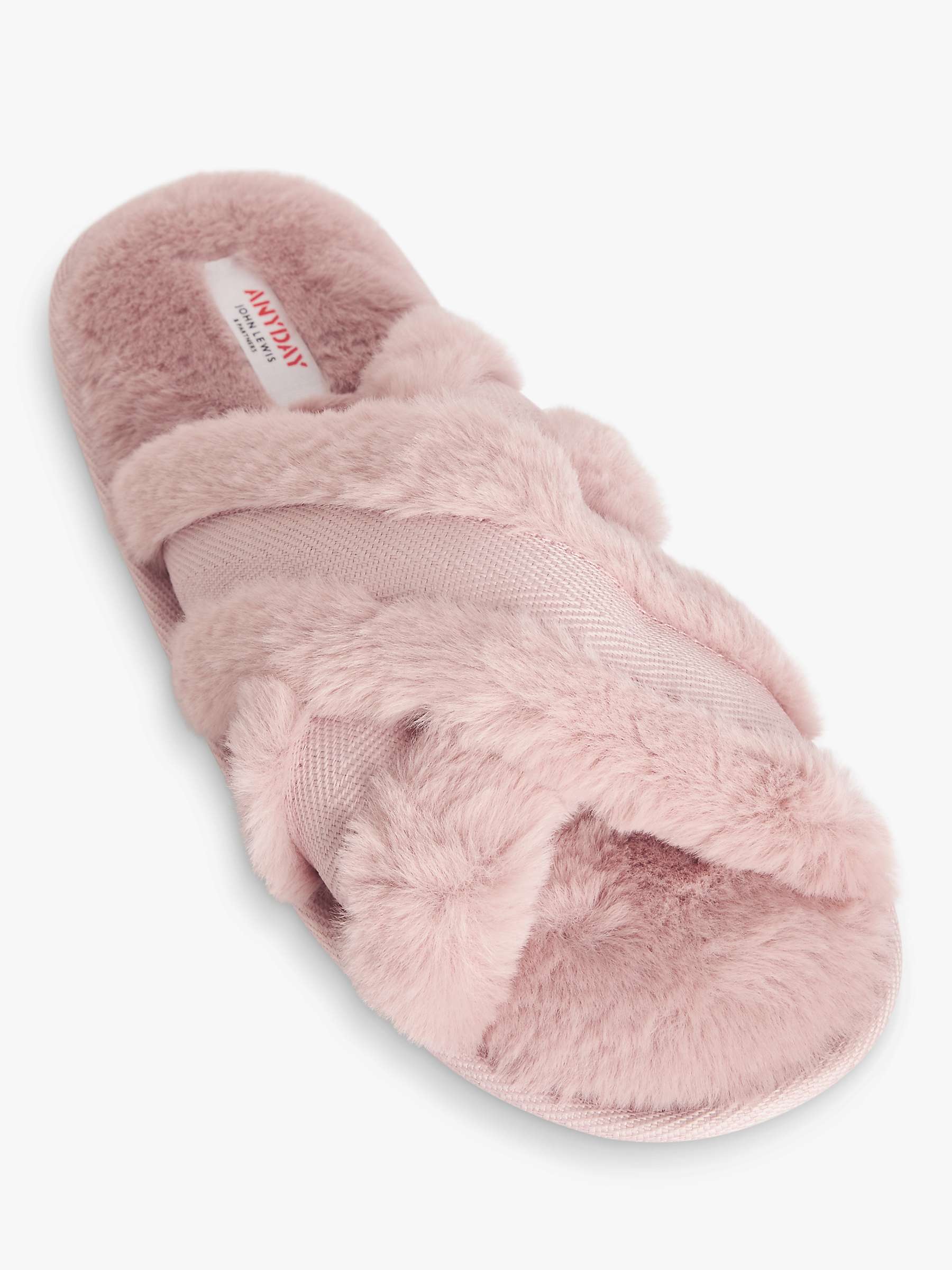 Buy John Lewis ANYDAY Cross Strap Faux Fur Slippers, Dusty Pink Online at johnlewis.com