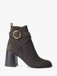 See By Chloé Lyna Suede Buckle Heeled Ankle Boot, Charcoal