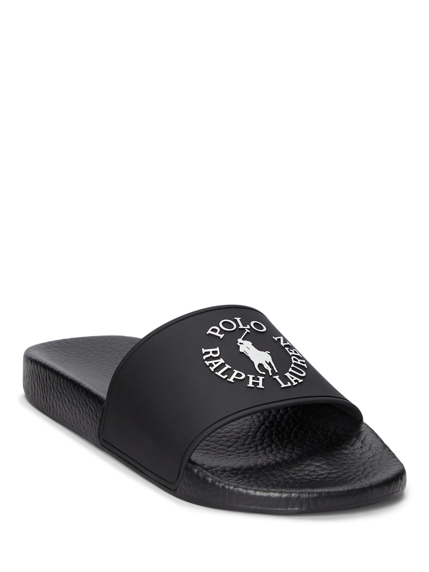 Polo Ralph Lauren Leather Slider Sandals, Black at John Lewis & Partners