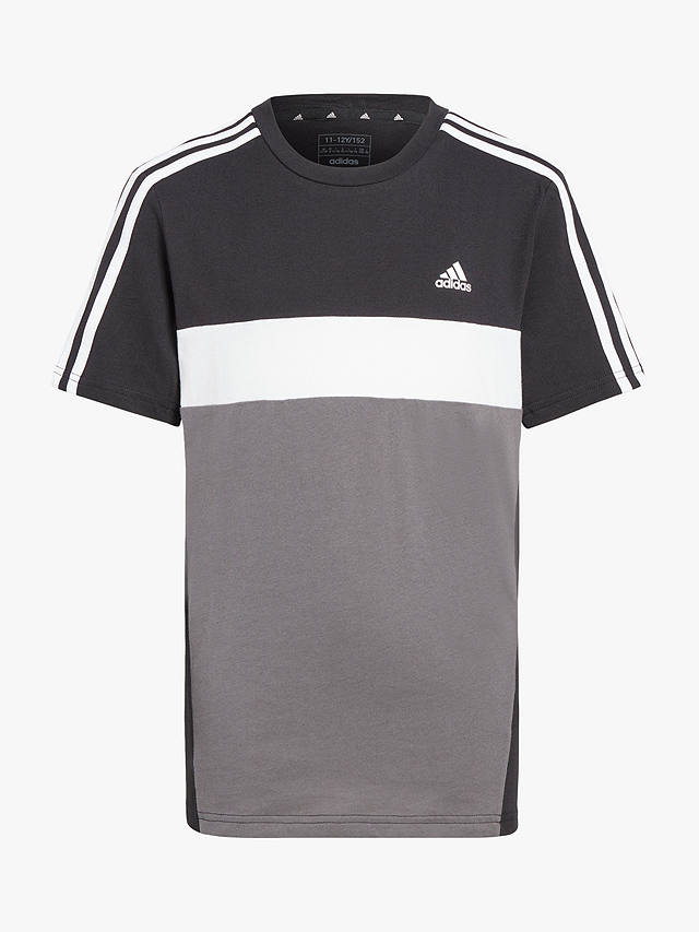 adidas Kids' 3-Stripe TIB T-Shirt, Black/Grey