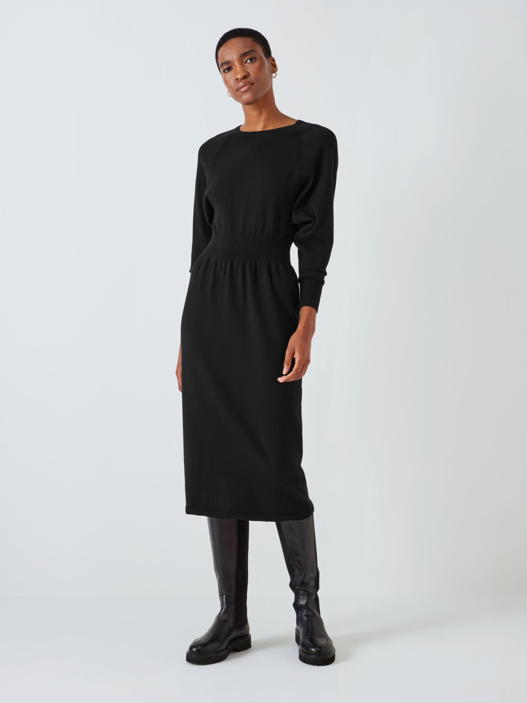 John Lewis Knitted Midi Dress, Black at John Lewis & Partners