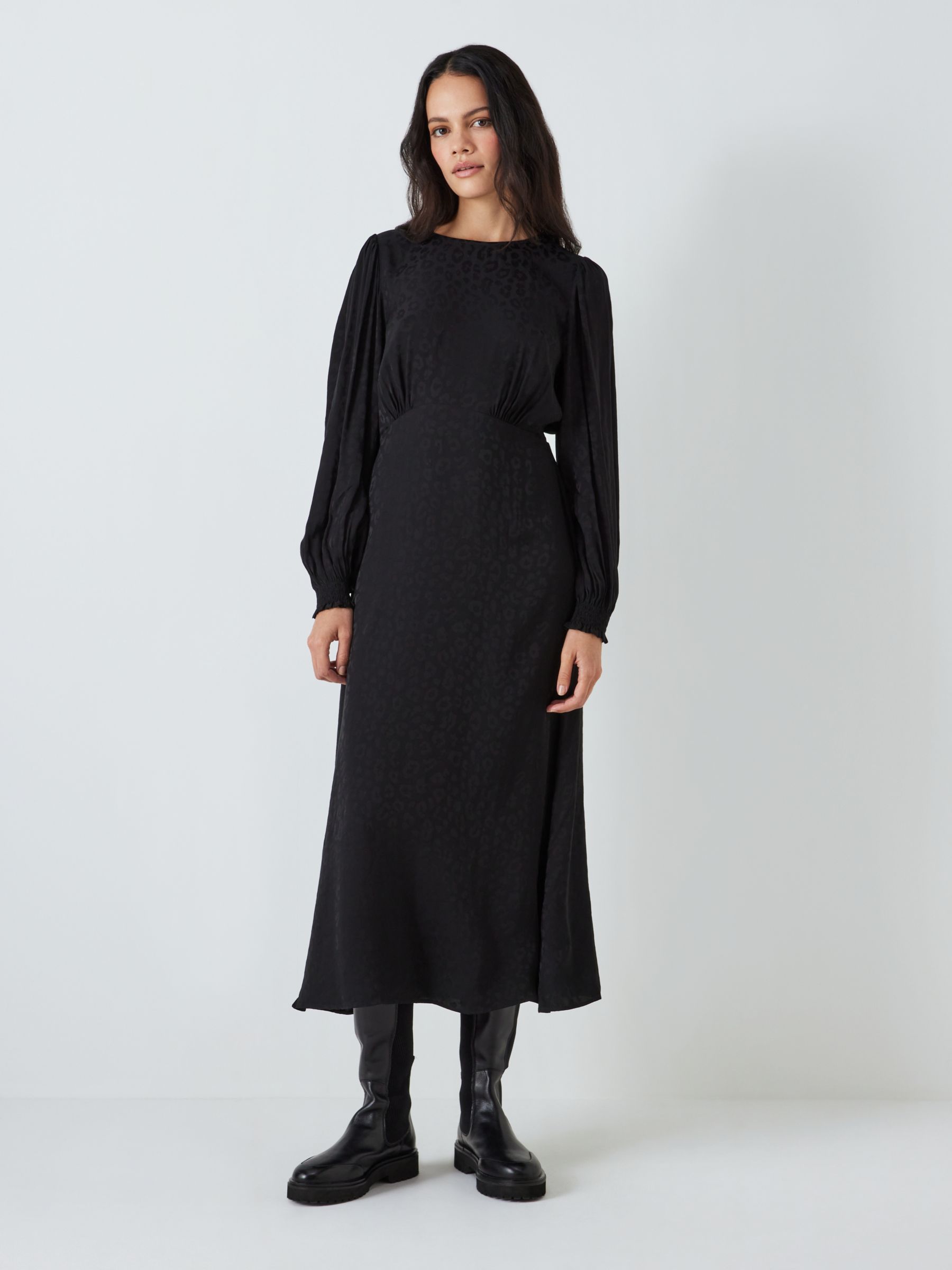John Lewis ANYDAY Jacquard Animal Print Midi Dress, Black, 16