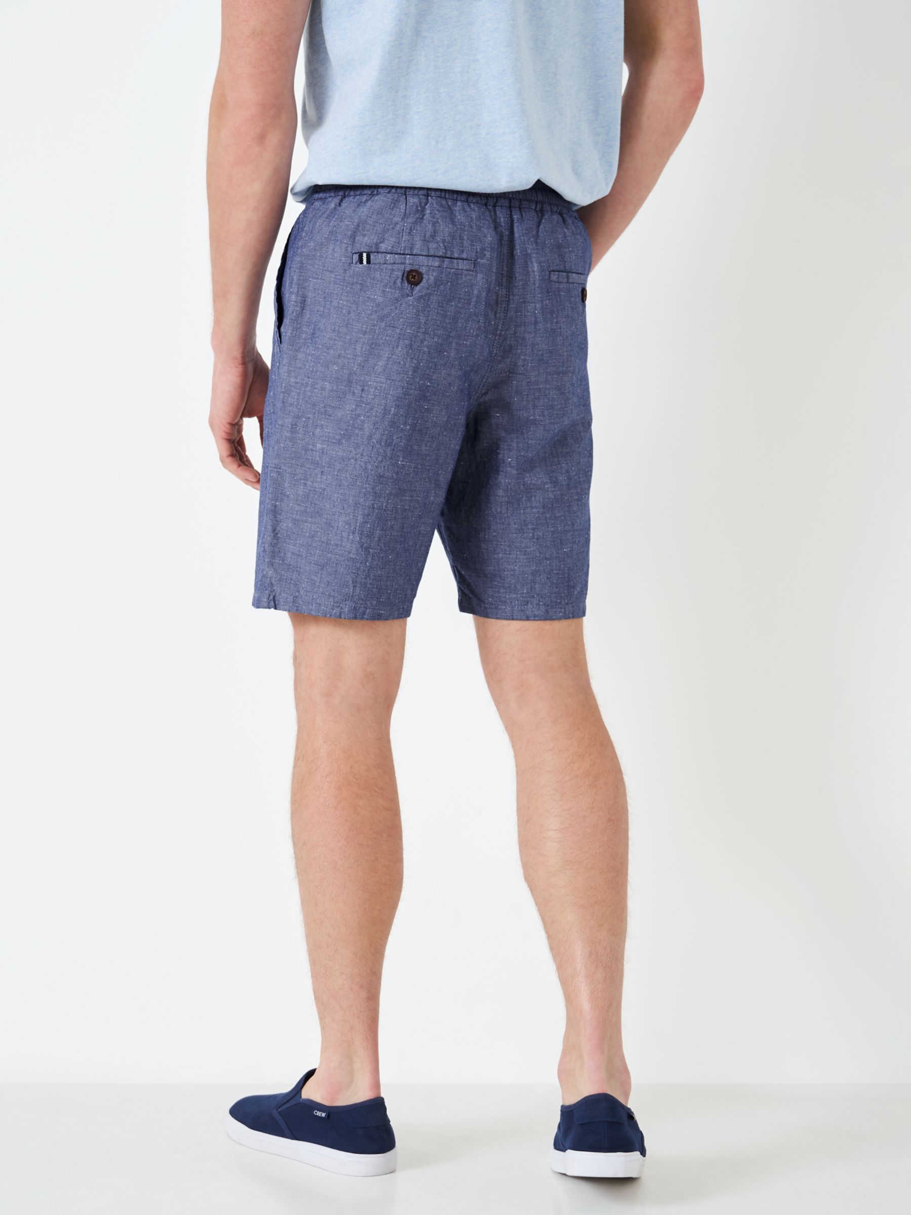 Crew Clothing Linen Blend Deck Shorts, Navy Blue at John Lewis & Partners