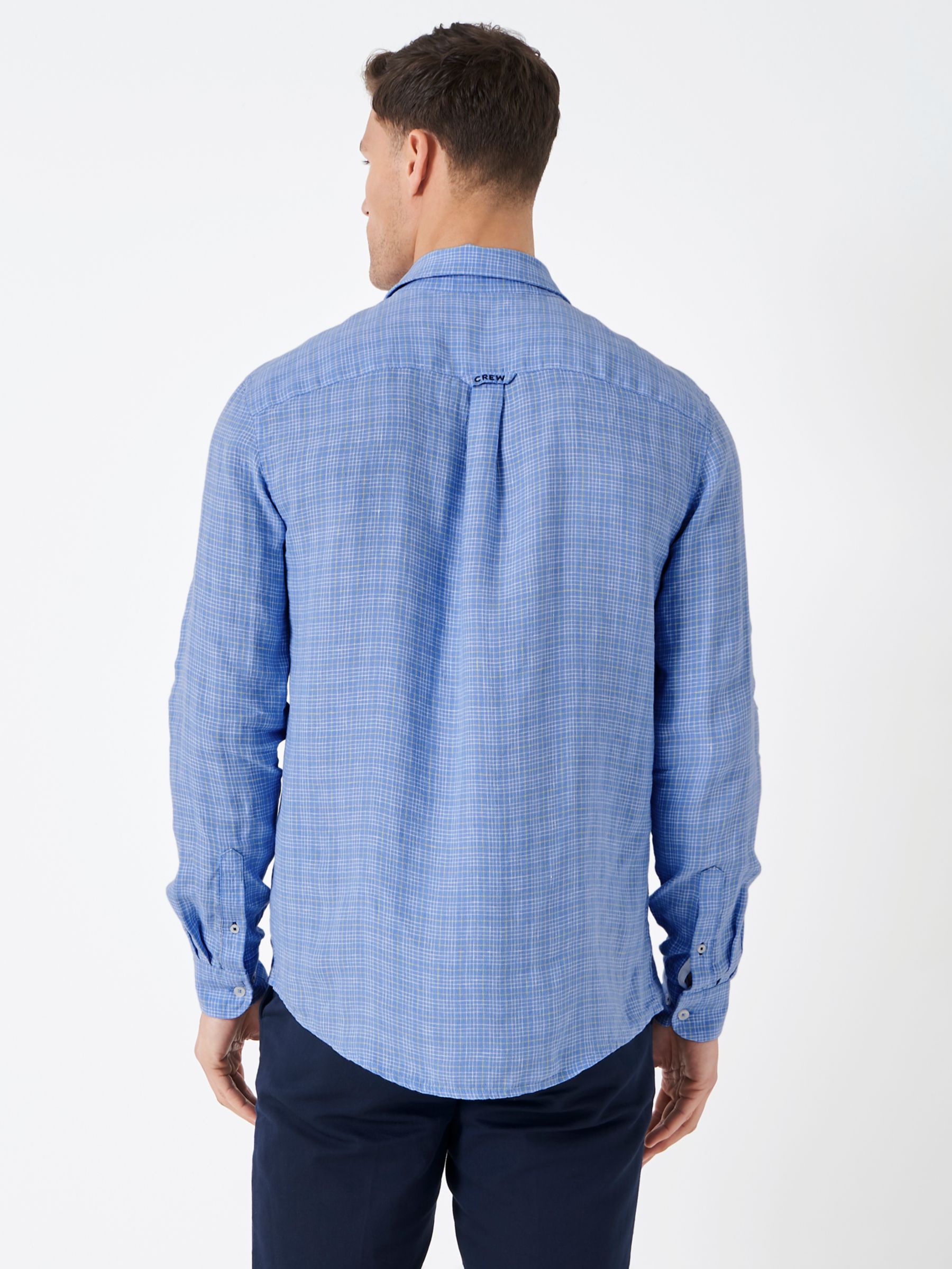 Crew Clothing Long Sleeve Linen Shirt, Mid Blue at John Lewis & Partners