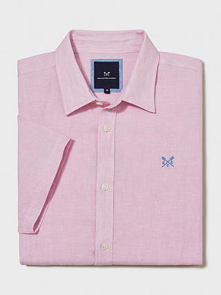 Crew Clothing Linen Short Sleeve Shirt, Pastel Pink