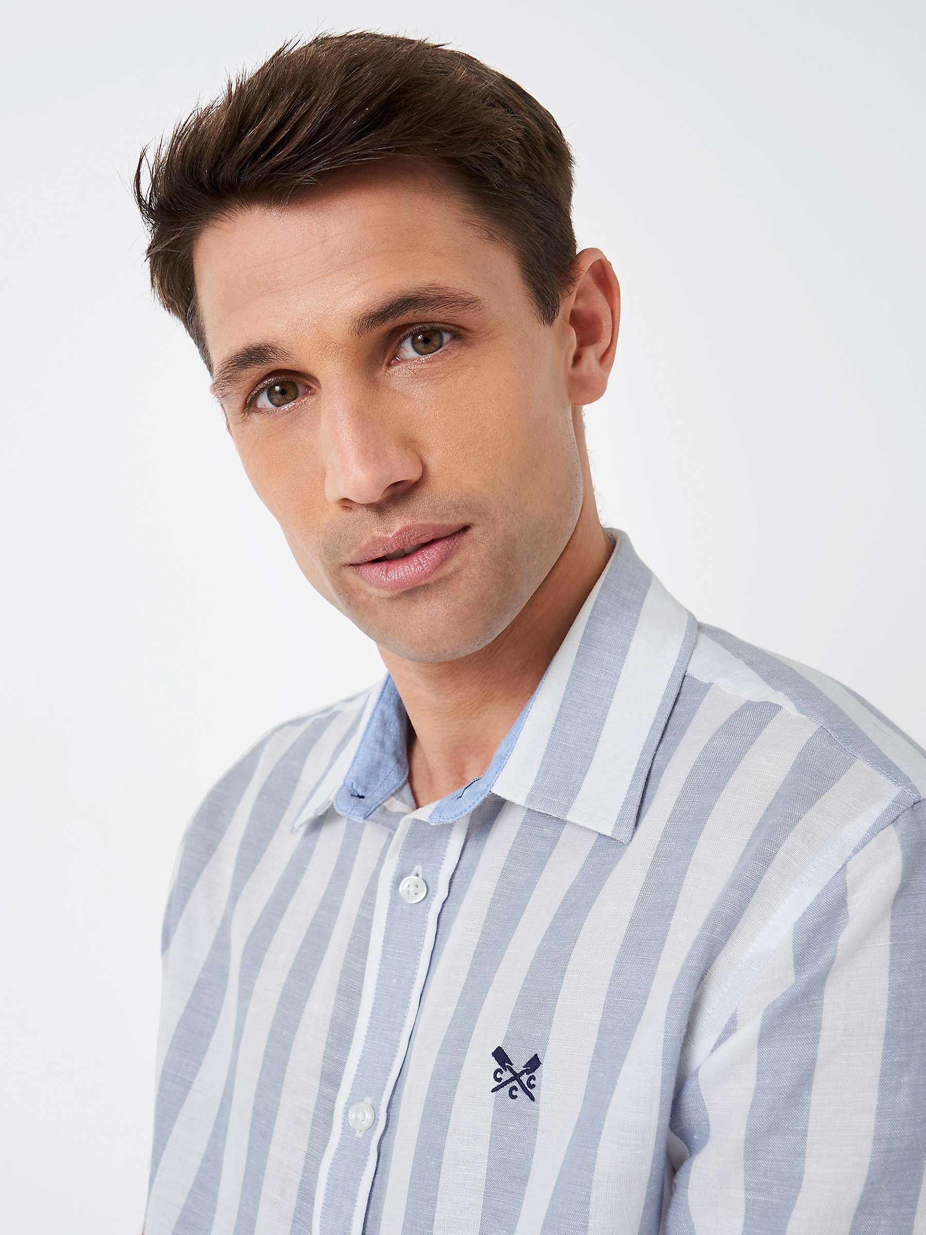 Buy Crew Clothing Class Striped Linen Blend Shirt, White/Blue Online at johnlewis.com