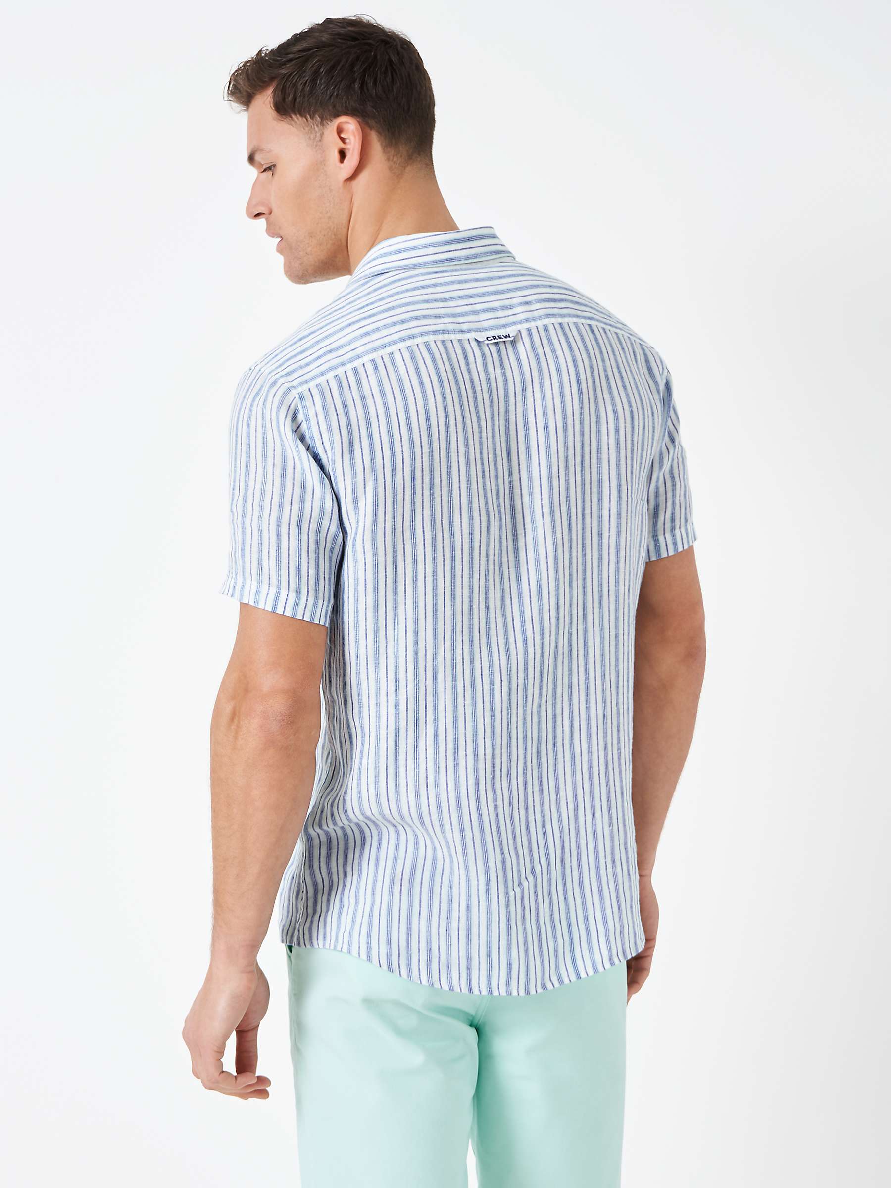 Buy Crew Clothing Short Sleeve Stripe Linen Shirt, Light Blue Online at johnlewis.com