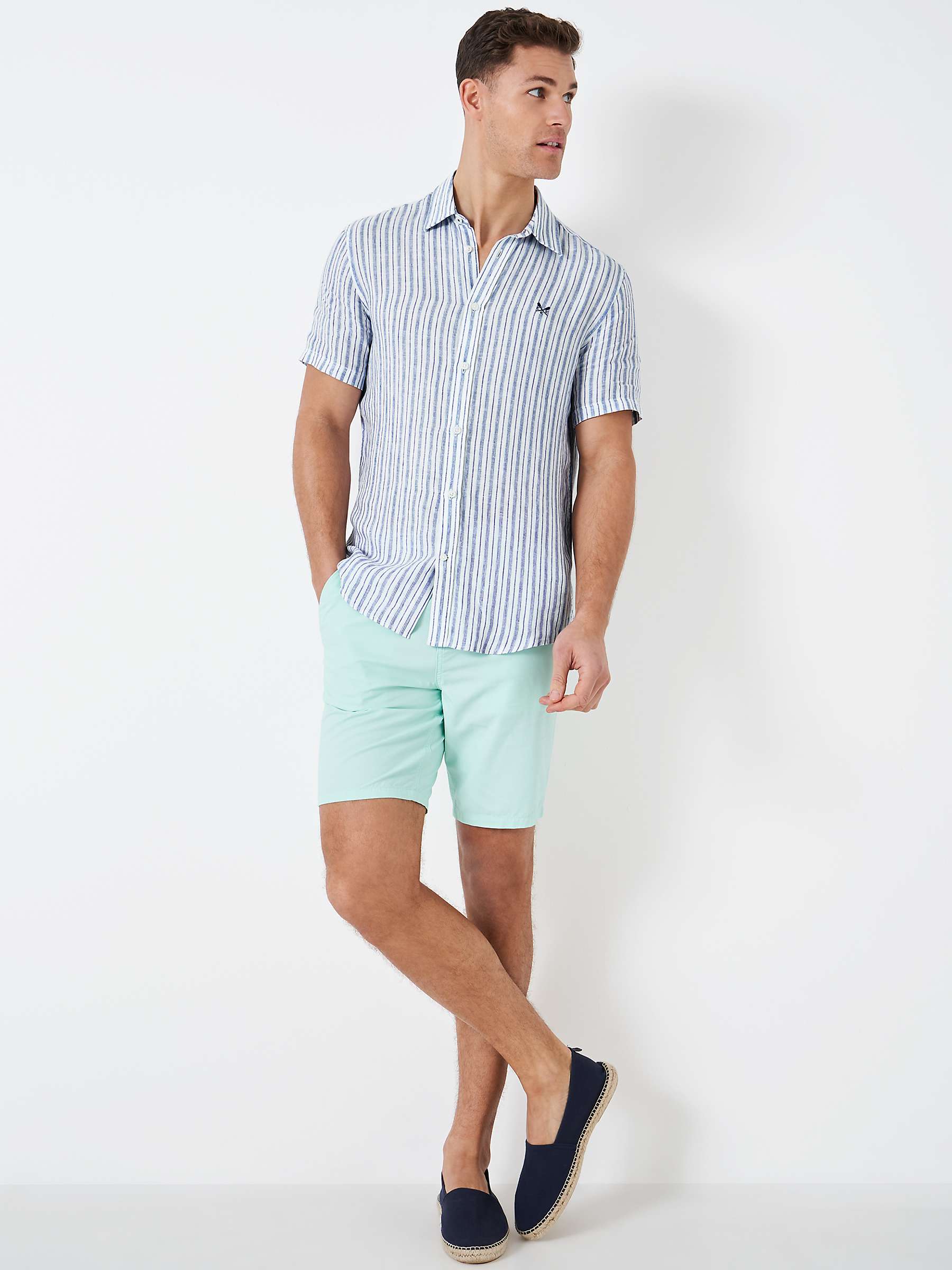 Buy Crew Clothing Short Sleeve Stripe Linen Shirt, Light Blue Online at johnlewis.com