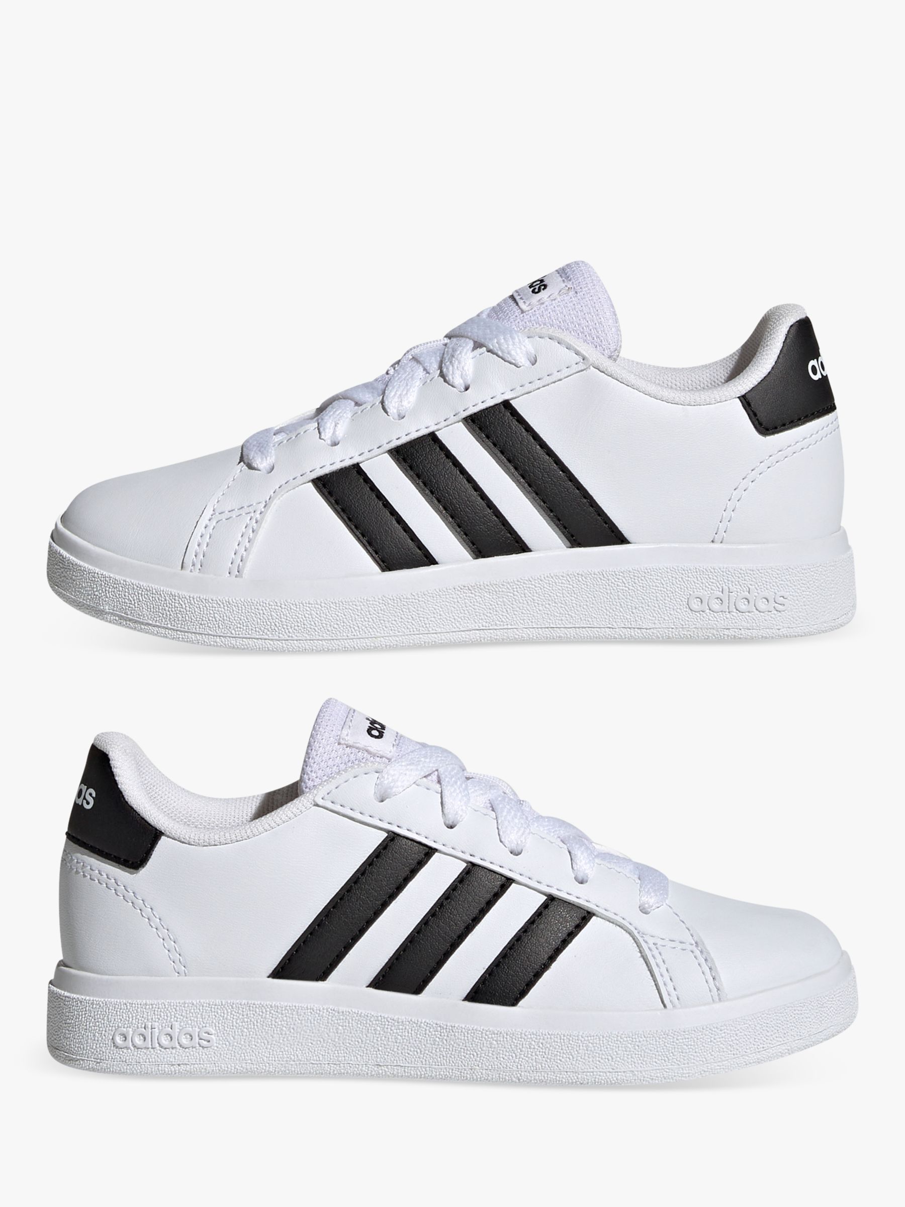 adidas Kids' Grand Court 2.0 Trainers, White/Black at John Lewis & Partners