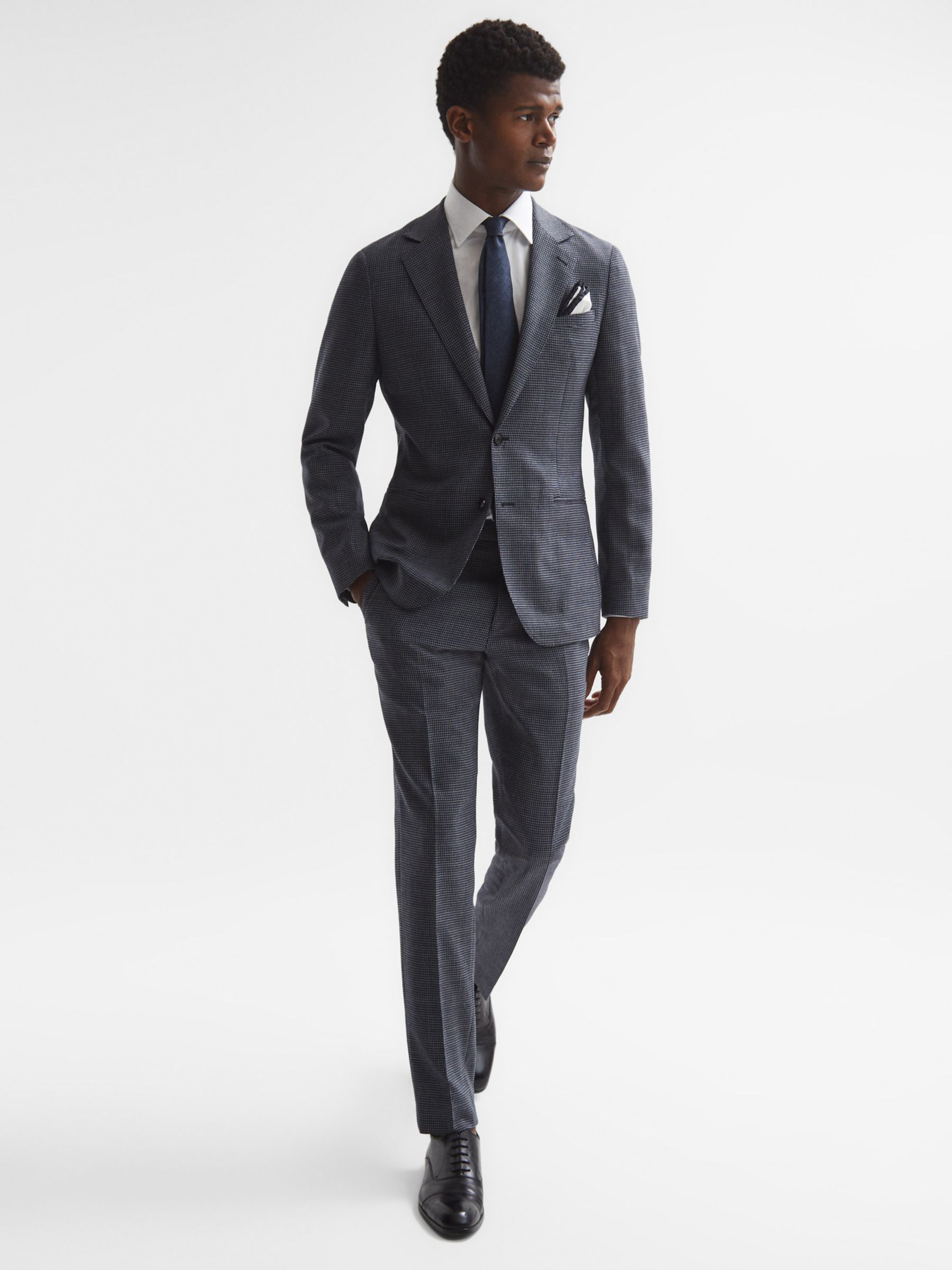 Reiss Leadenhall Dogtooth Pattern Wool Trousers, Navy at John Lewis ...