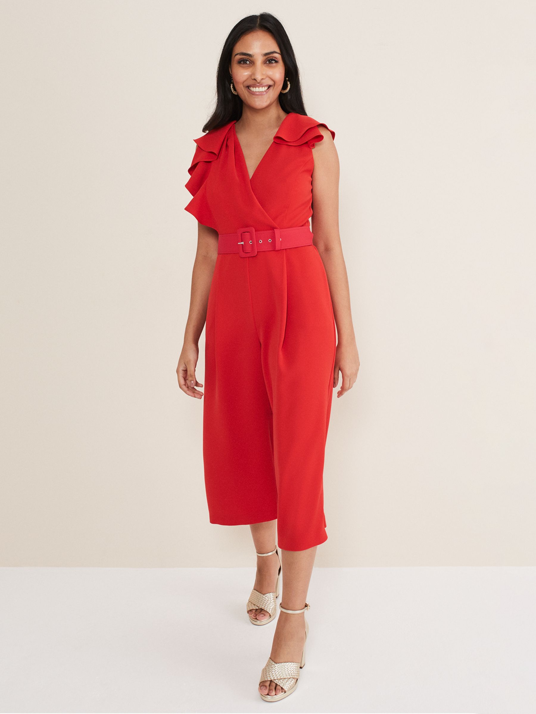 Phase Eight Petite Nicky Ruffle Jumpsuit, Red at John Lewis & Partners