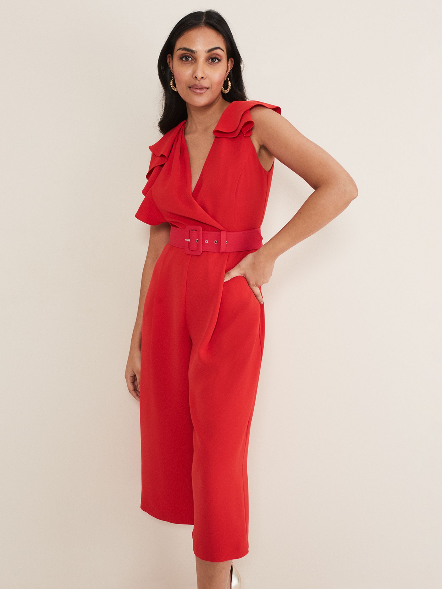 Phase Eight Petite Nicky Ruffle Jumpsuit, Red, 6