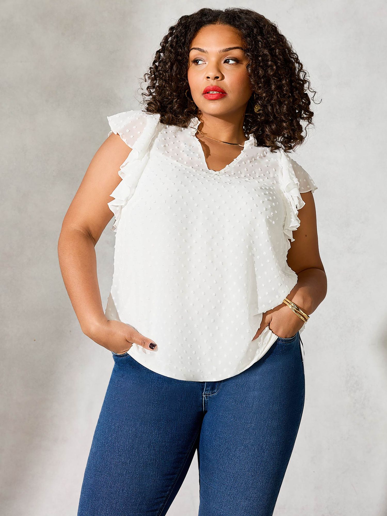 Live Unlimited Curve Dobby Camisole Blouse, White at John Lewis & Partners