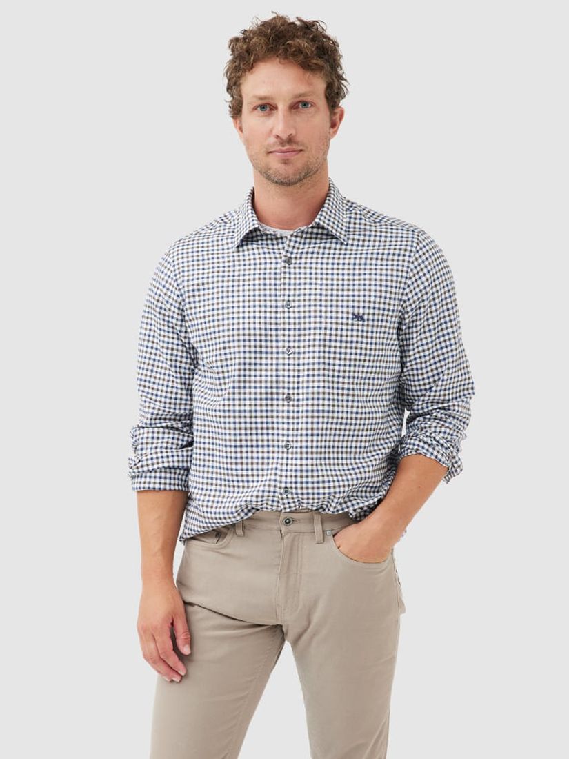 Rodd & Gunn Gebbies Valley Linen Check Regular Fit  Long Sleeve Shirt, Walnut, XS