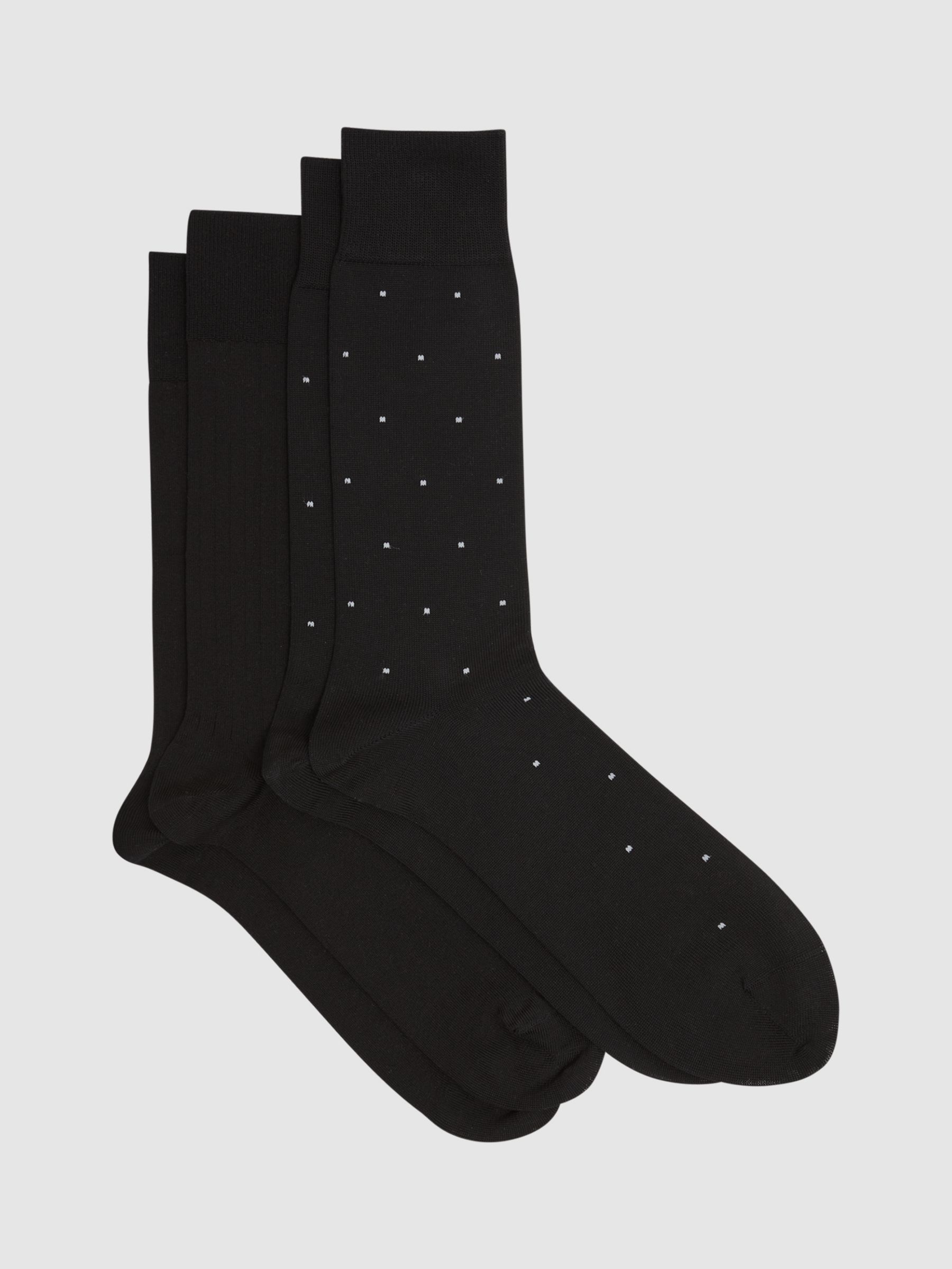 Reiss Graham Ribbed and Spot Cotton Blend Socks, Pack of 2, Black at ...