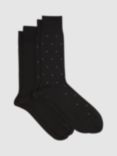 Reiss Graham Ribbed and Spot Cotton Blend Socks, Pack of 2, Black