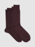 Reiss Graham Ribbed and Spot Cotton Blend Socks, Pack of 2, Bordeaux