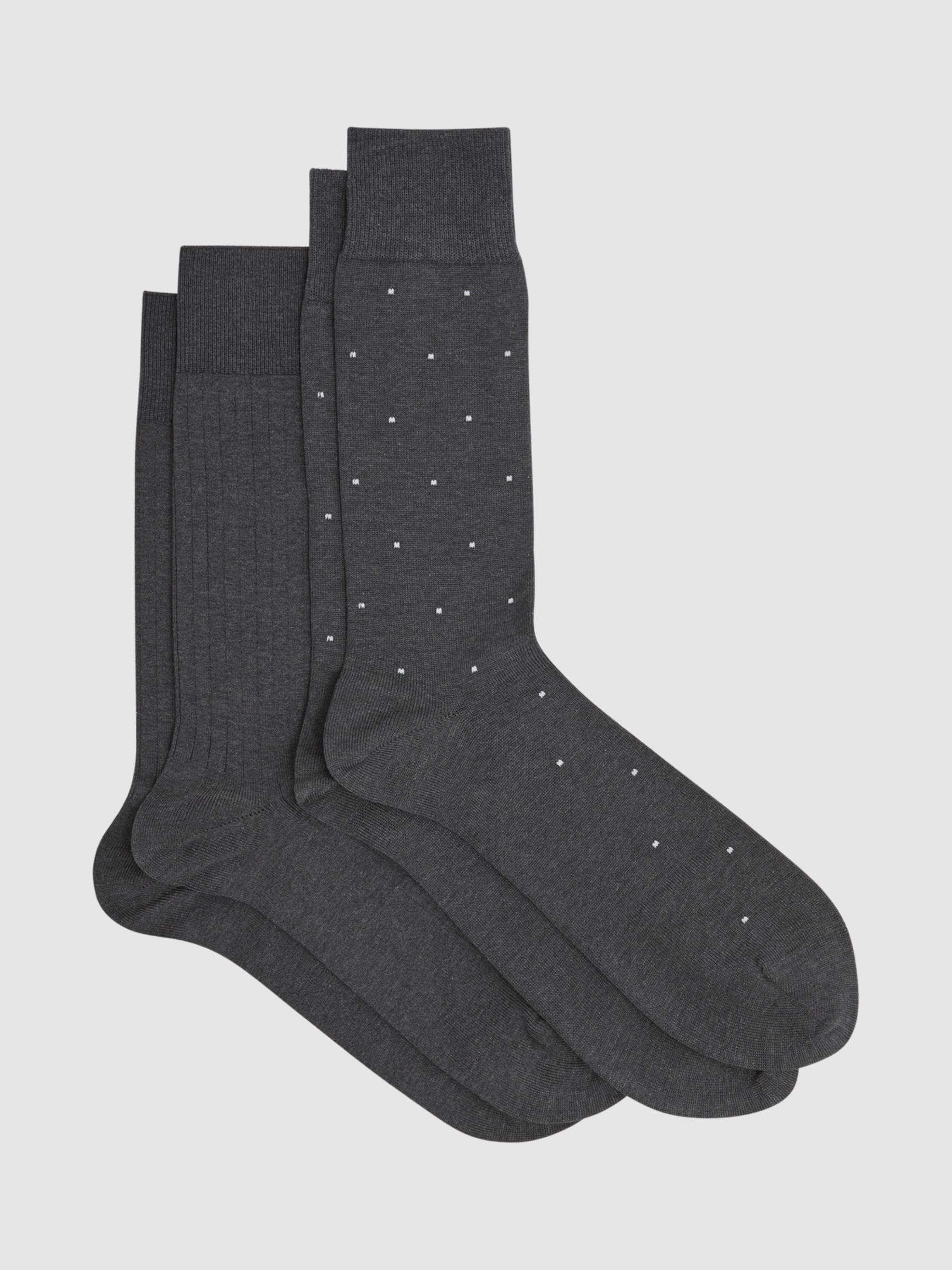Buy Reiss Graham Ribbed and Spot Cotton Blend Socks, Pack of 2 Online at johnlewis.com