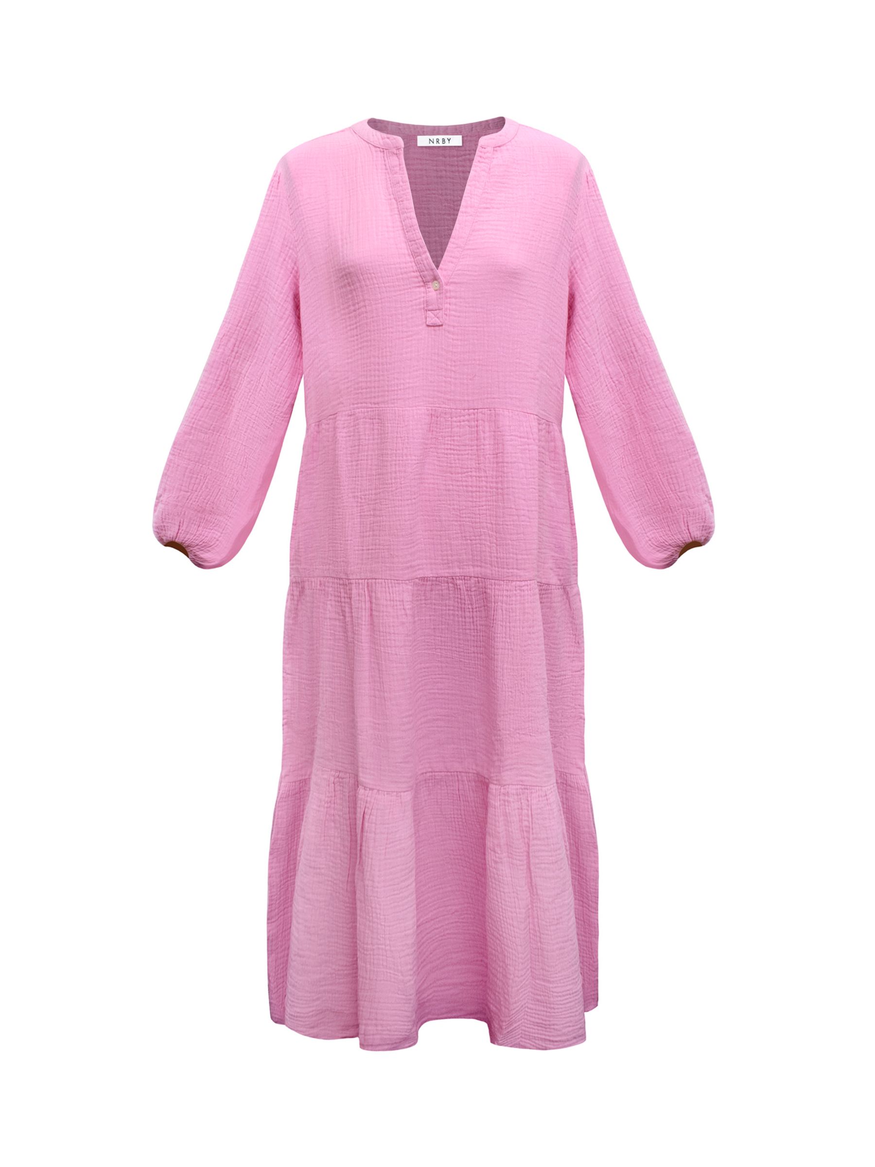 NRBY Marina Double Cloth Tiered Midi Dress, Pink at John Lewis & Partners