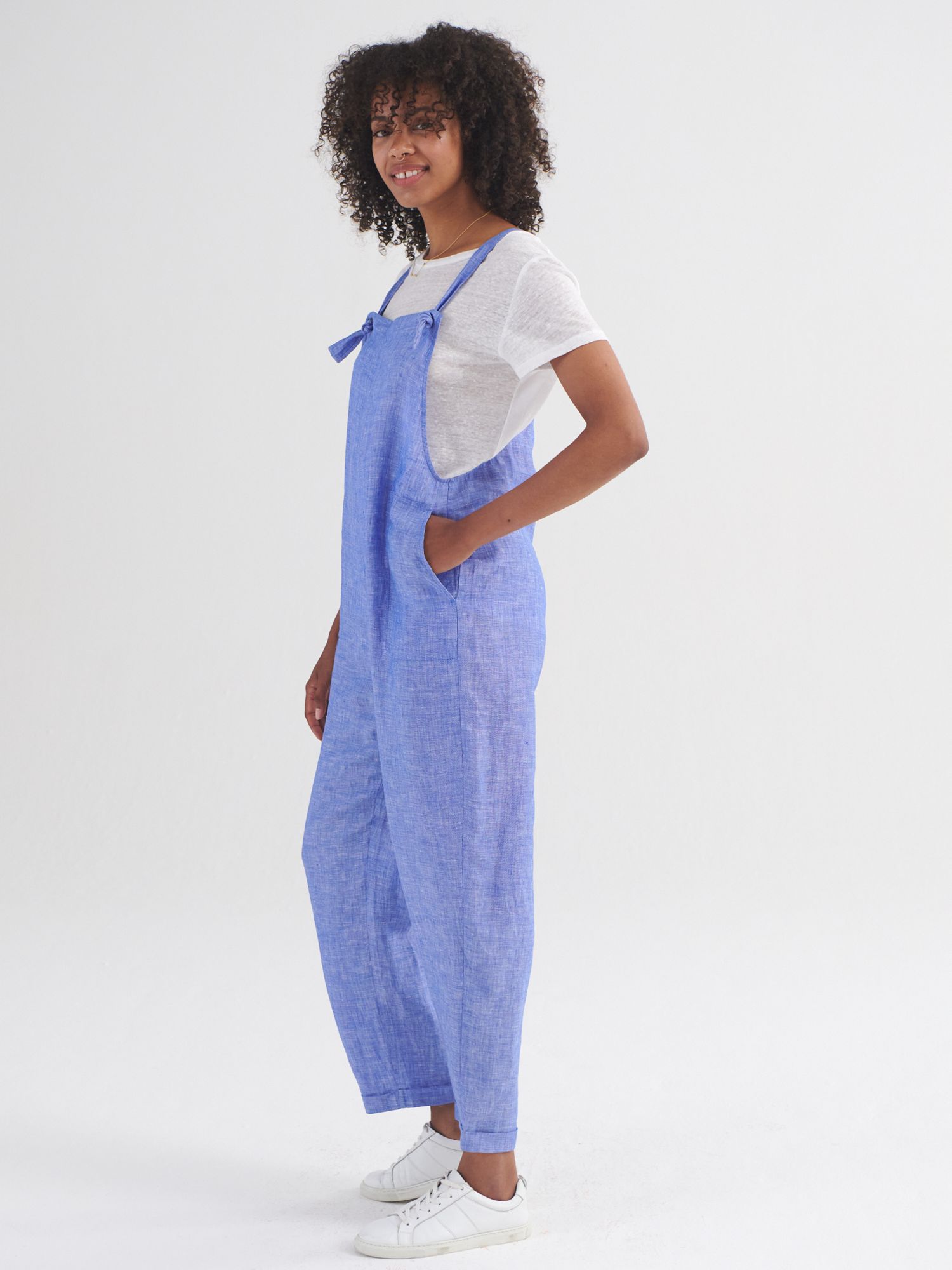 NRBY Carrie Linen Dungarees, Bright Blue, S