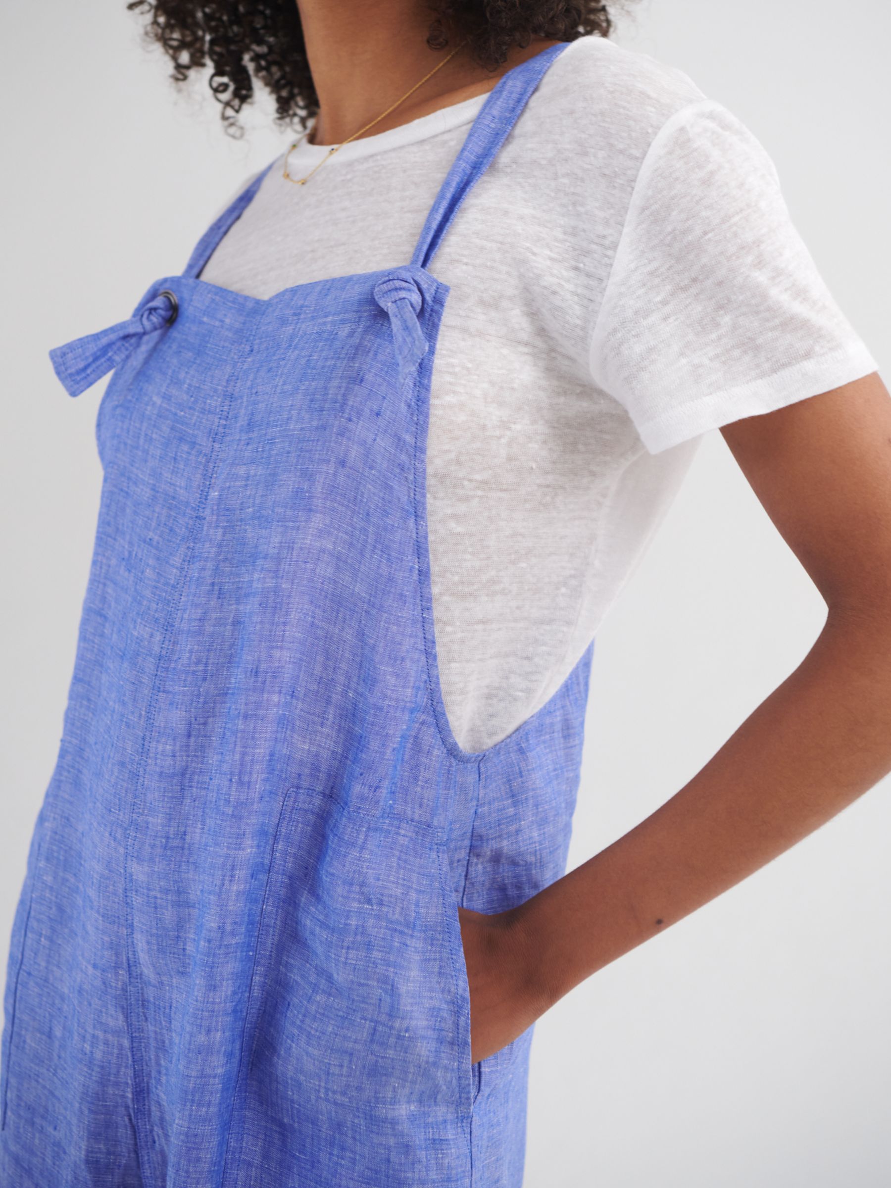 NRBY Carrie Linen Dungarees, Bright Blue at John Lewis & Partners