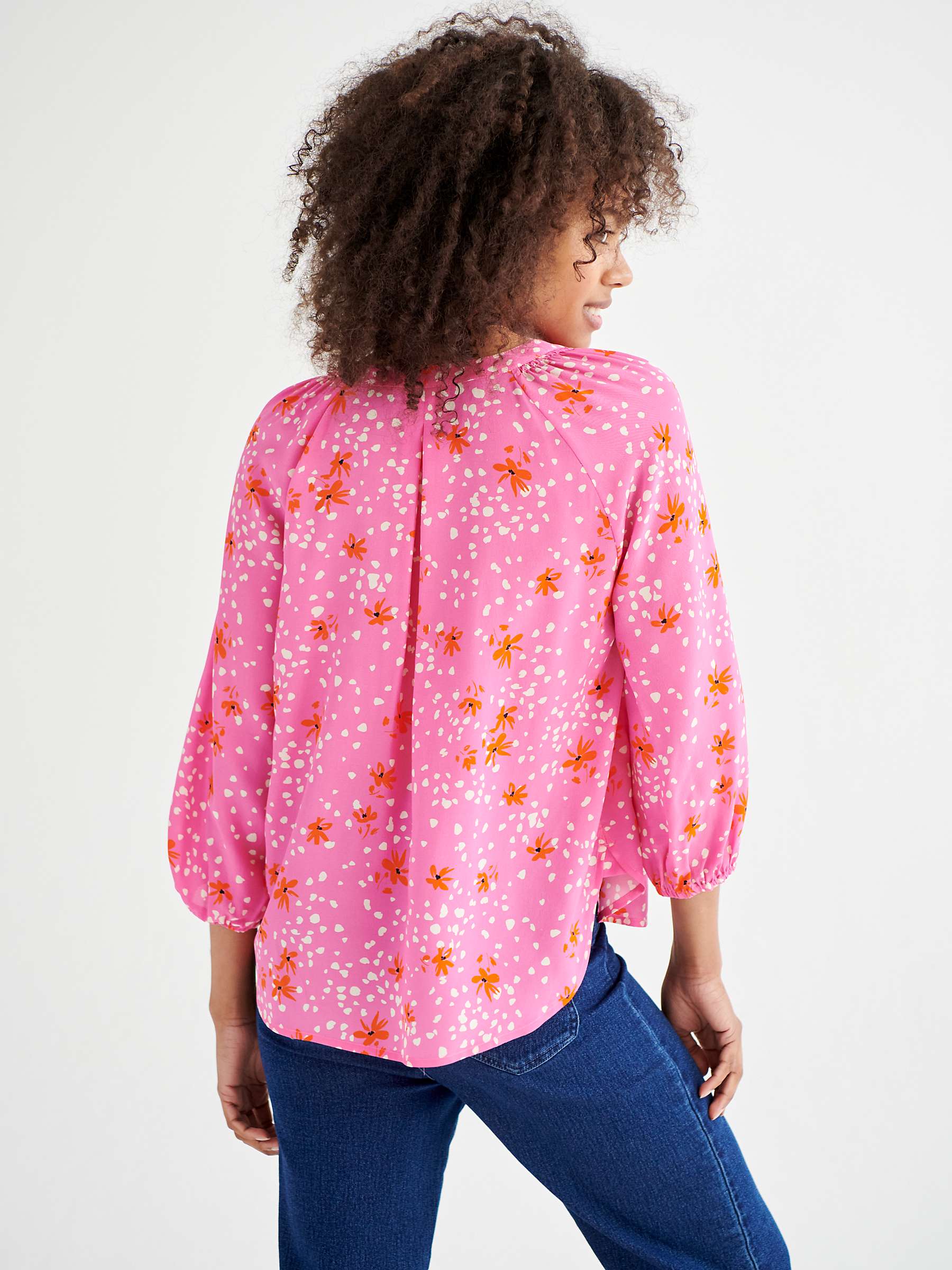 NRBY Lara Silk Floral Blouse, Pink at John Lewis & Partners