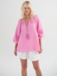 NRBY Annabel Crinkle Cotton Tie Neck Top, Pink