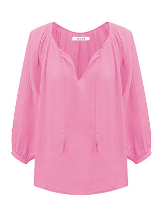 NRBY Annabel Crinkle Cotton Tie Neck Top, Pink