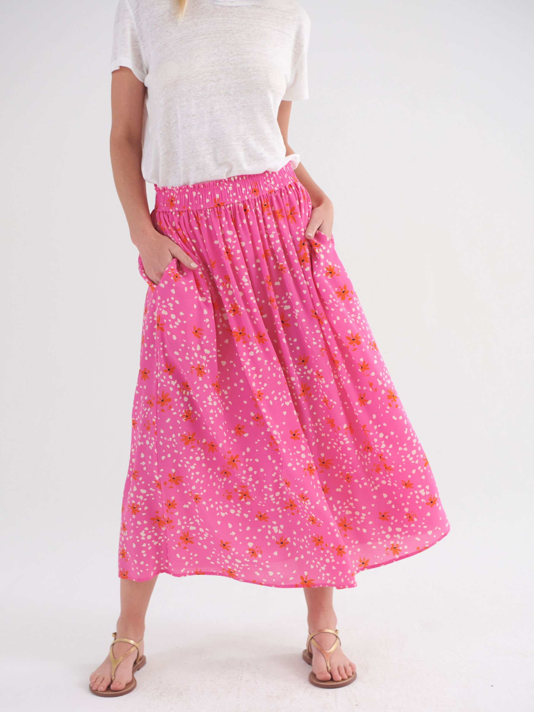 Buy NRBY Karina Silk Floral Pop Skirt, Pink Floral Pop Online at johnlewis.com
