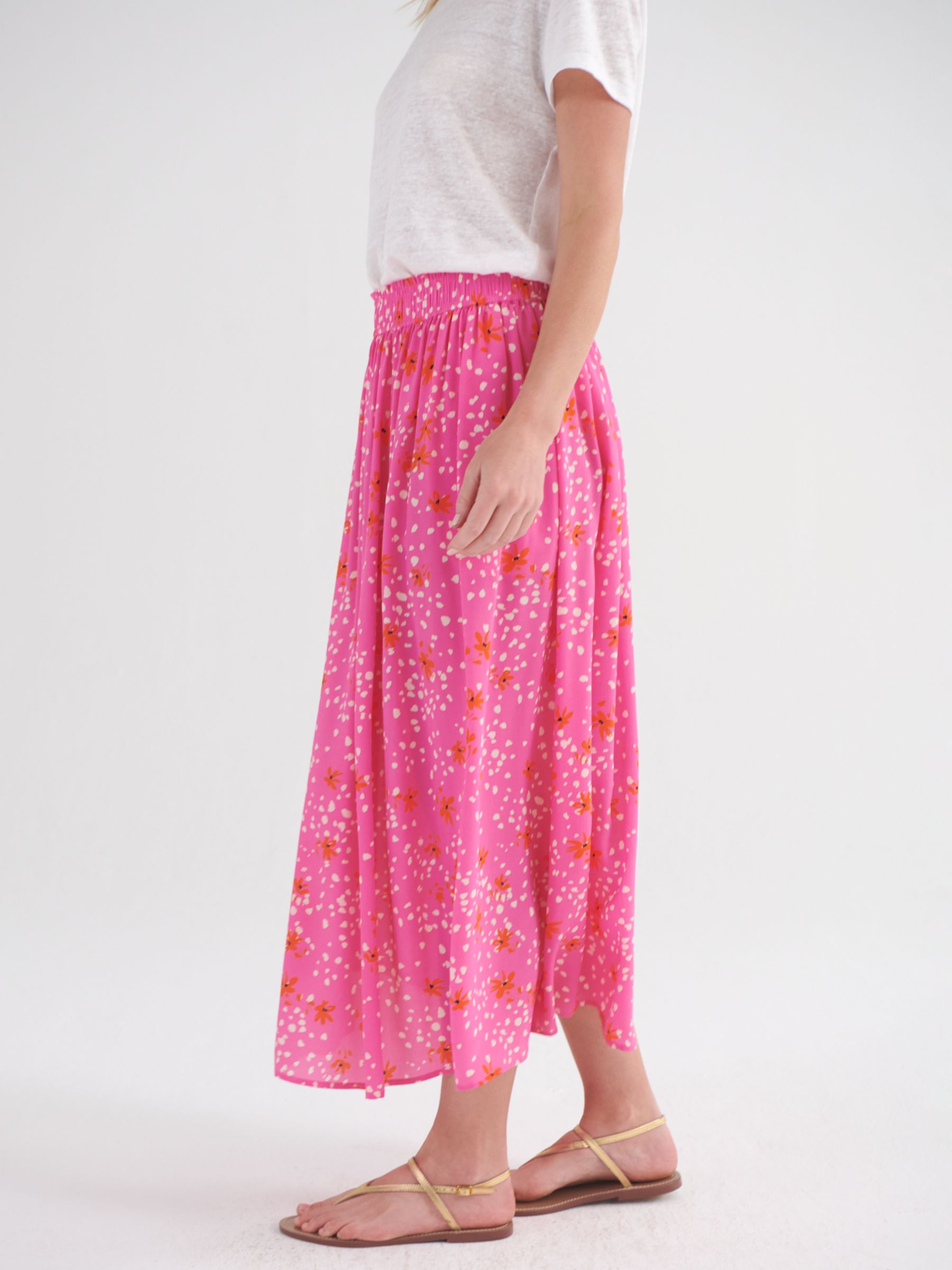 NRBY Karina Silk Floral Pop Skirt, Pink Floral Pop at John Lewis & Partners