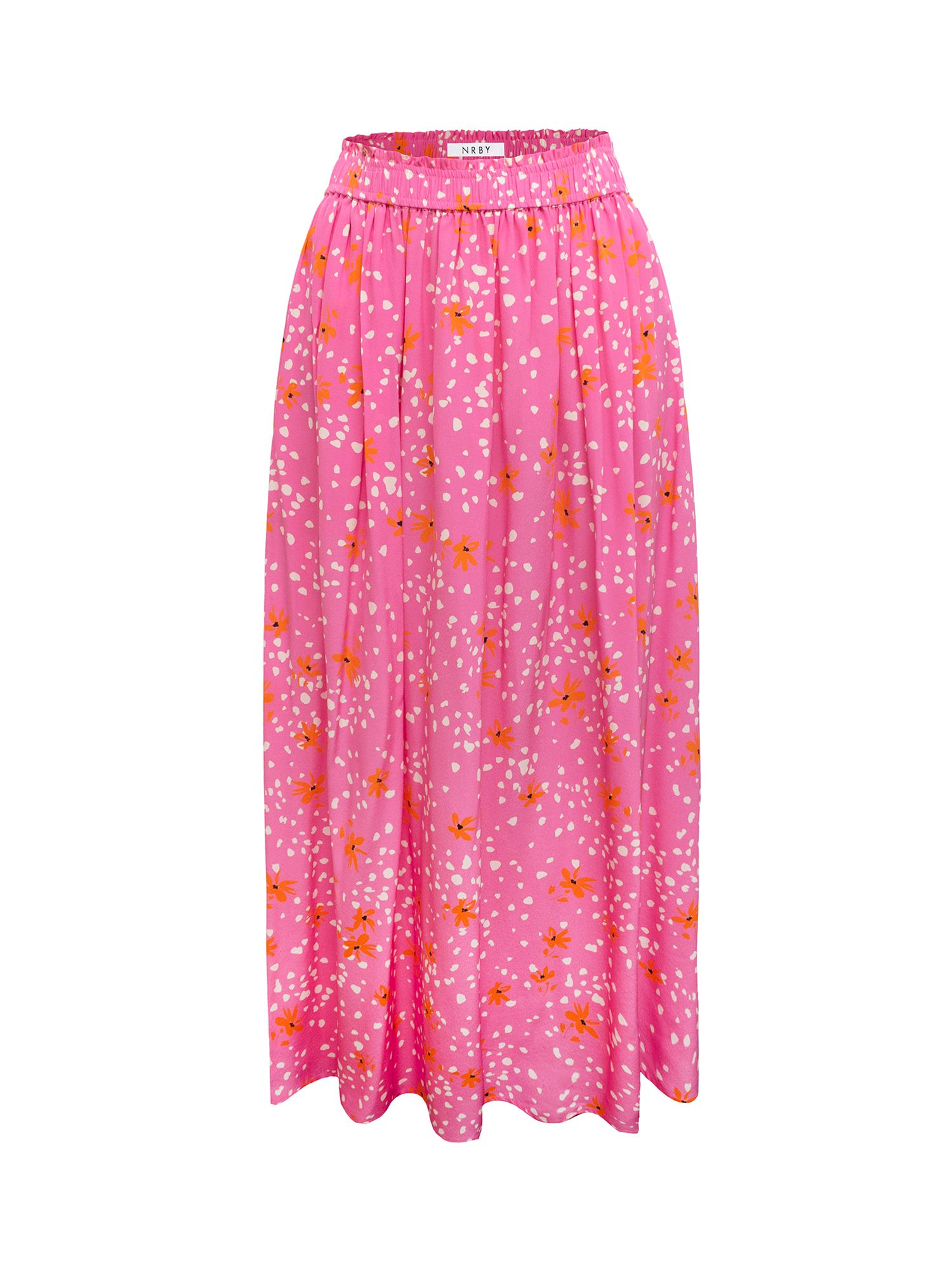 NRBY Karina Silk Floral Pop Skirt, Pink Floral Pop at John Lewis & Partners