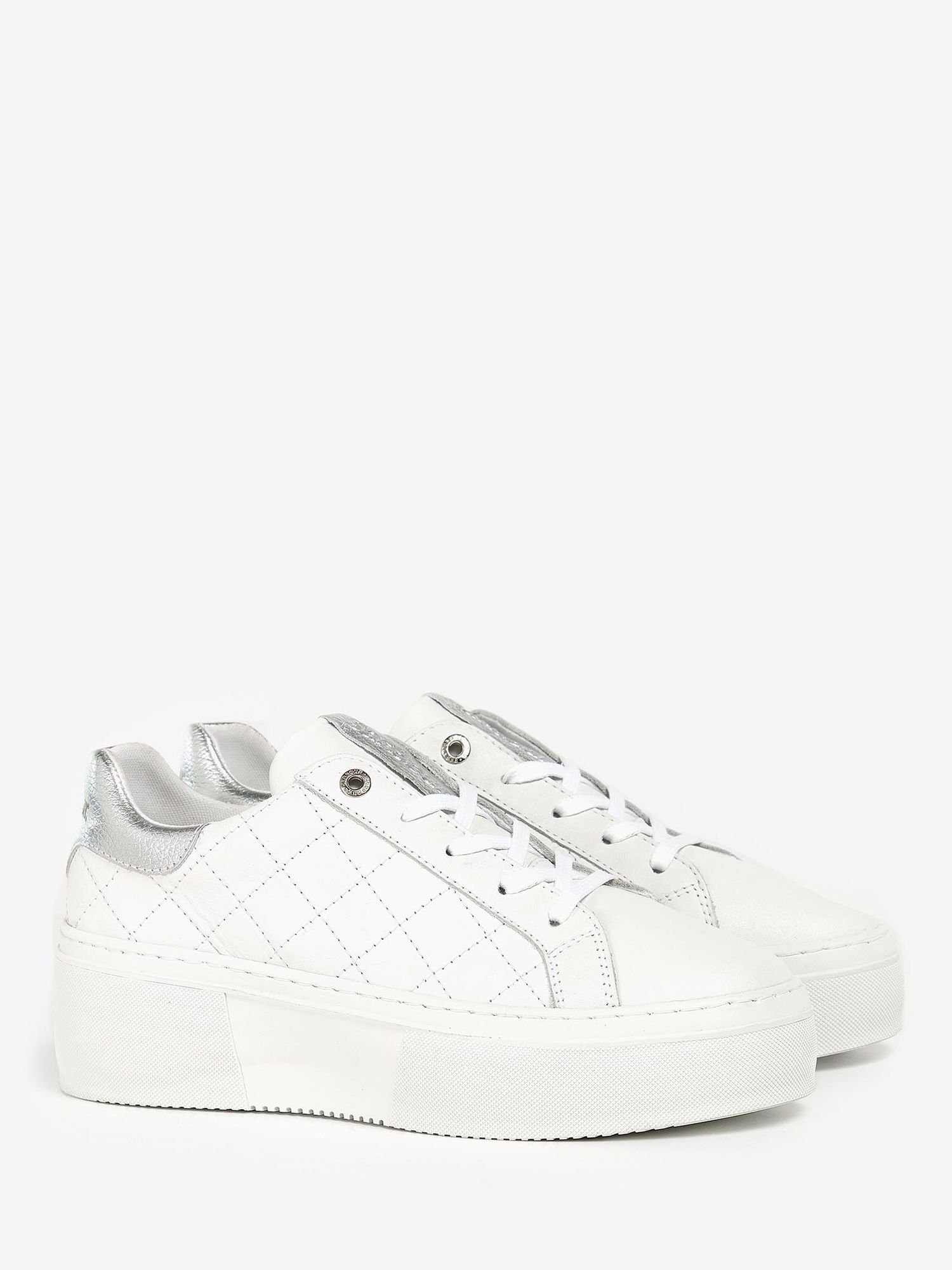 Barbour Darla Leather Diamond Quilted Flatform Trainers, White/Waterfall, 4