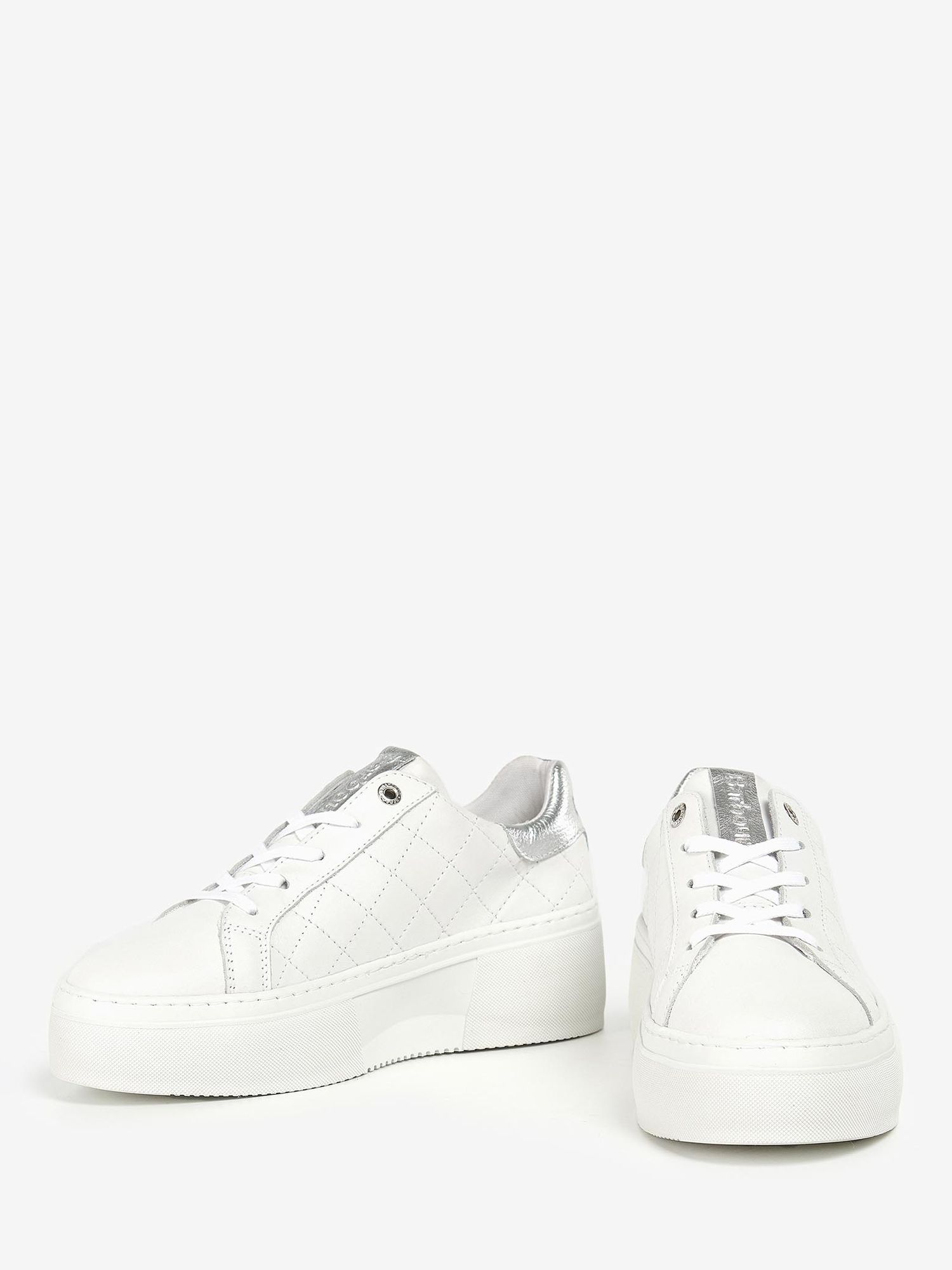 Barbour Darla Leather Diamond Quilted Flatform Trainers, White/Waterfall