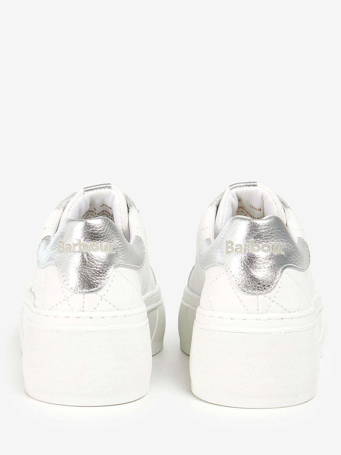 Barbour Darla Leather Diamond Quilted Flatform Trainers, White/Waterfall