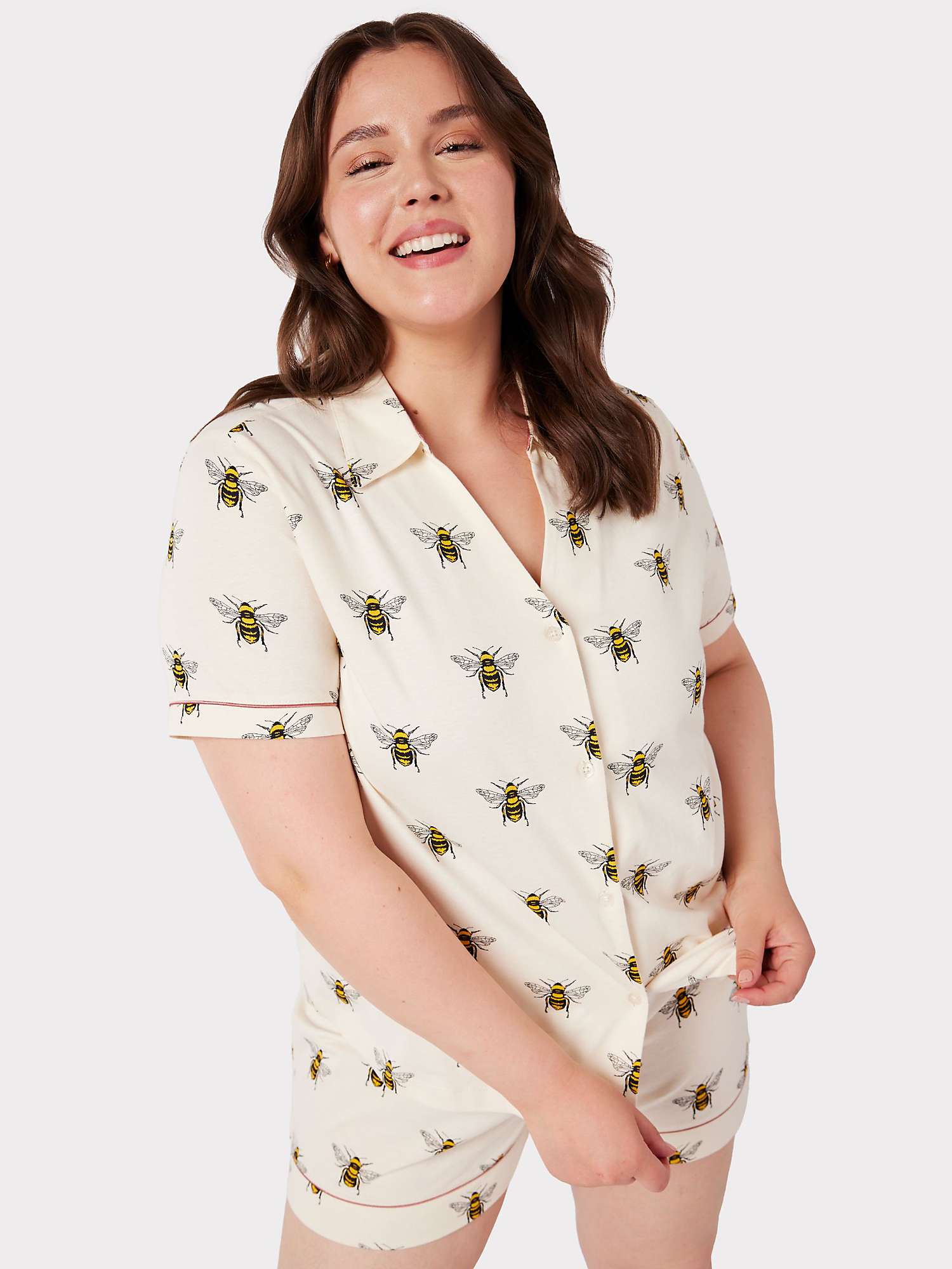 Buy Chelsea Peers Curve Bee Print Short Pyjama Set, Off White Online at johnlewis.com