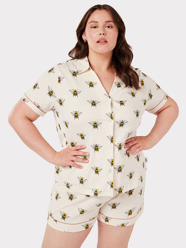 Chelsea Peers Curve Bee Print Short Pyjama Set, Off White