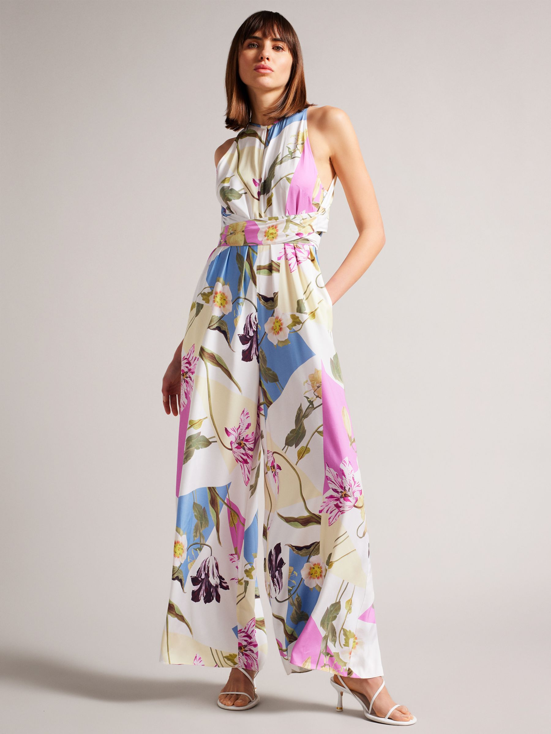Ted Baker Maudee Wide Leg Floral Jumpsuit, White/Multi