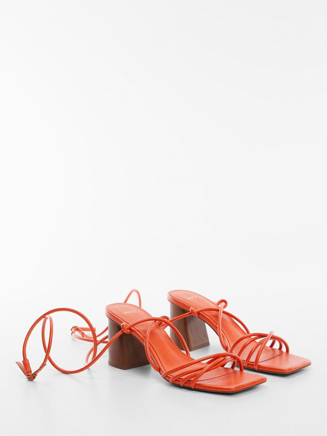 Mango Quad Lace Up Sandals, Orange at John Lewis & Partners