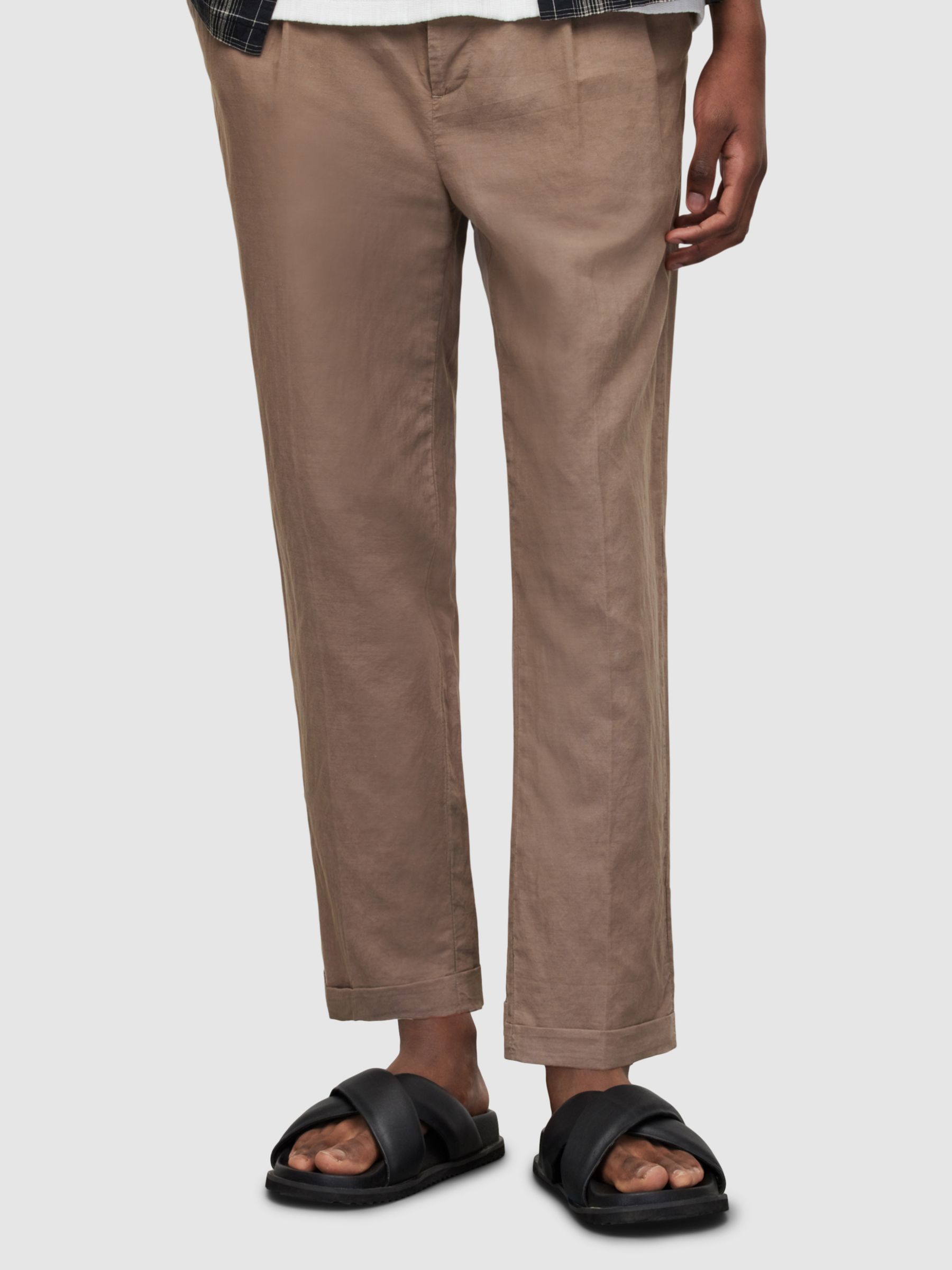 AllSaints Envira Linen Blend Trousers, Earthy Brown