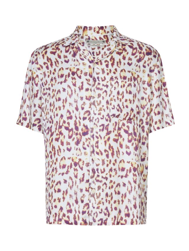 AllSaints Leado Short Sleeve Animal Print Shirt, Cala White, XS