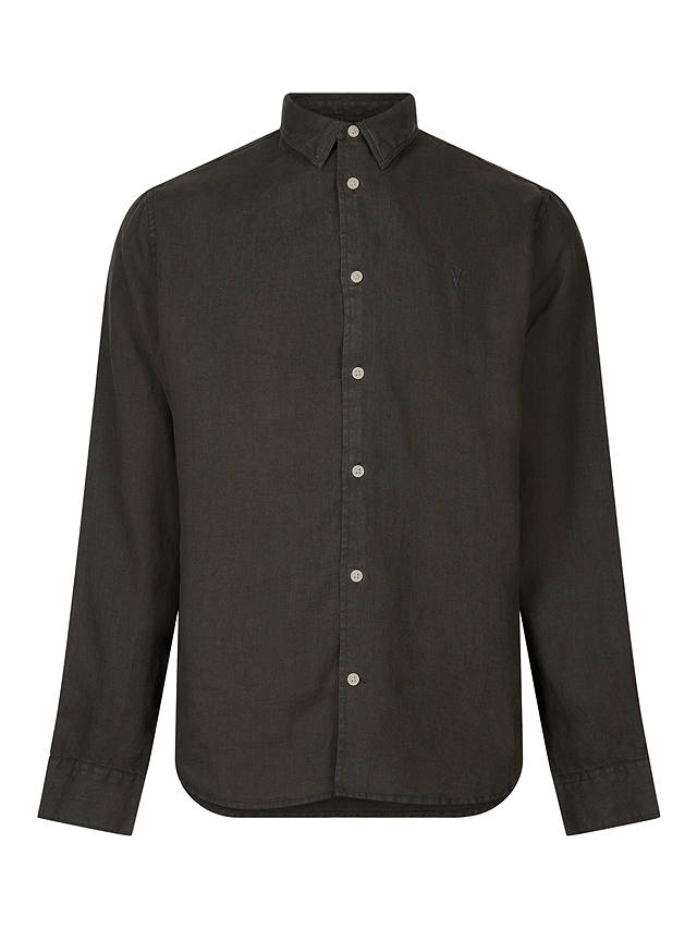 AllSaints Cypress Linen Long Sleeve Shirt, Washed Black