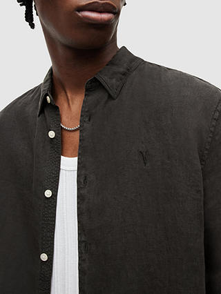 AllSaints Cypress Linen Long Sleeve Shirt, Washed Black