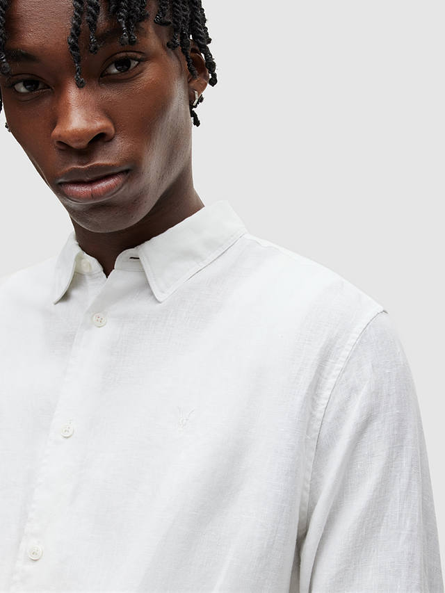 AllSaints Cypress Linen Long Sleeve Shirt, Optic White