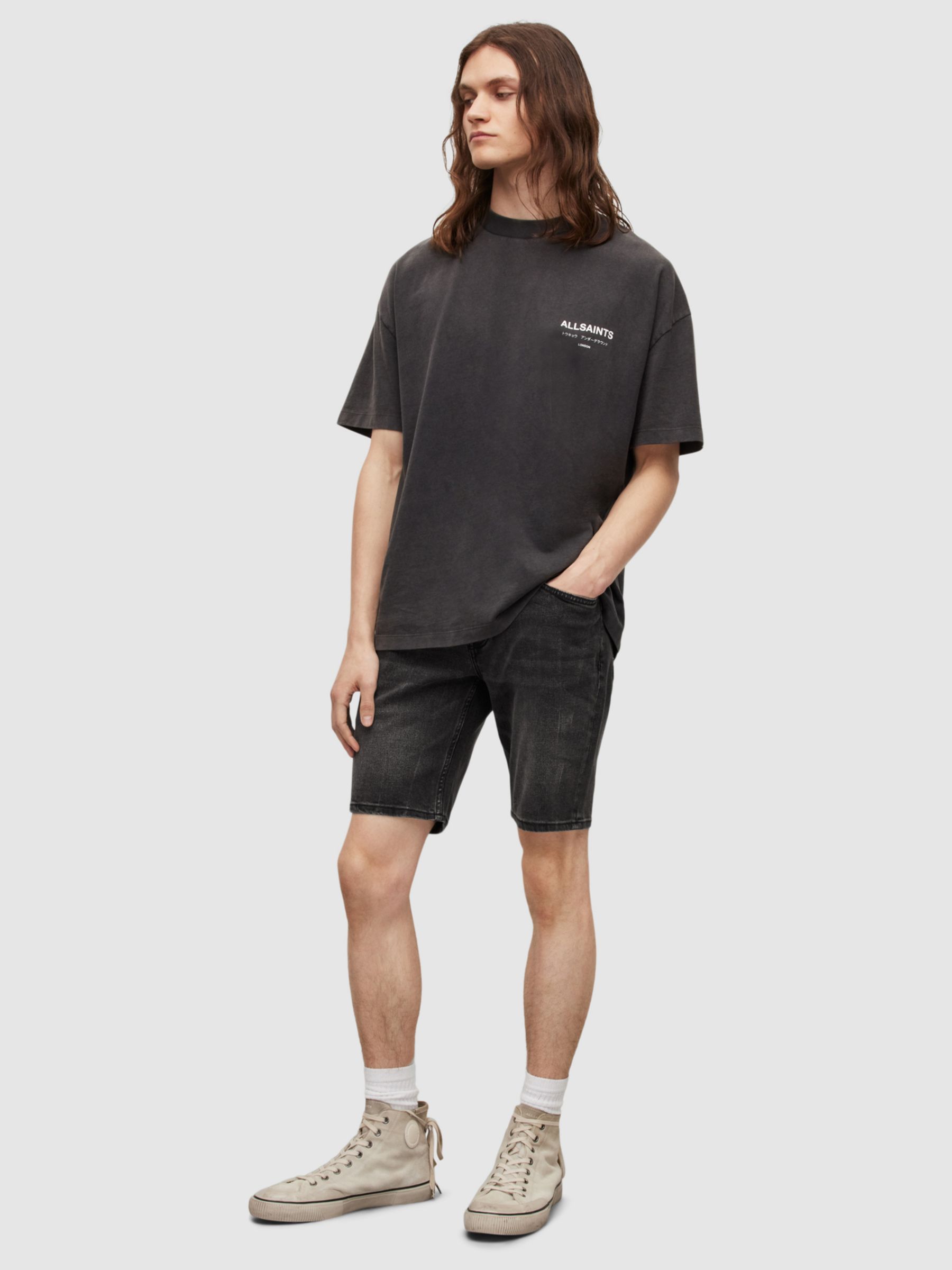 Buy AllSaints Switch Denim Slim Fit Shorts, Washed Black Online at johnlewis.com