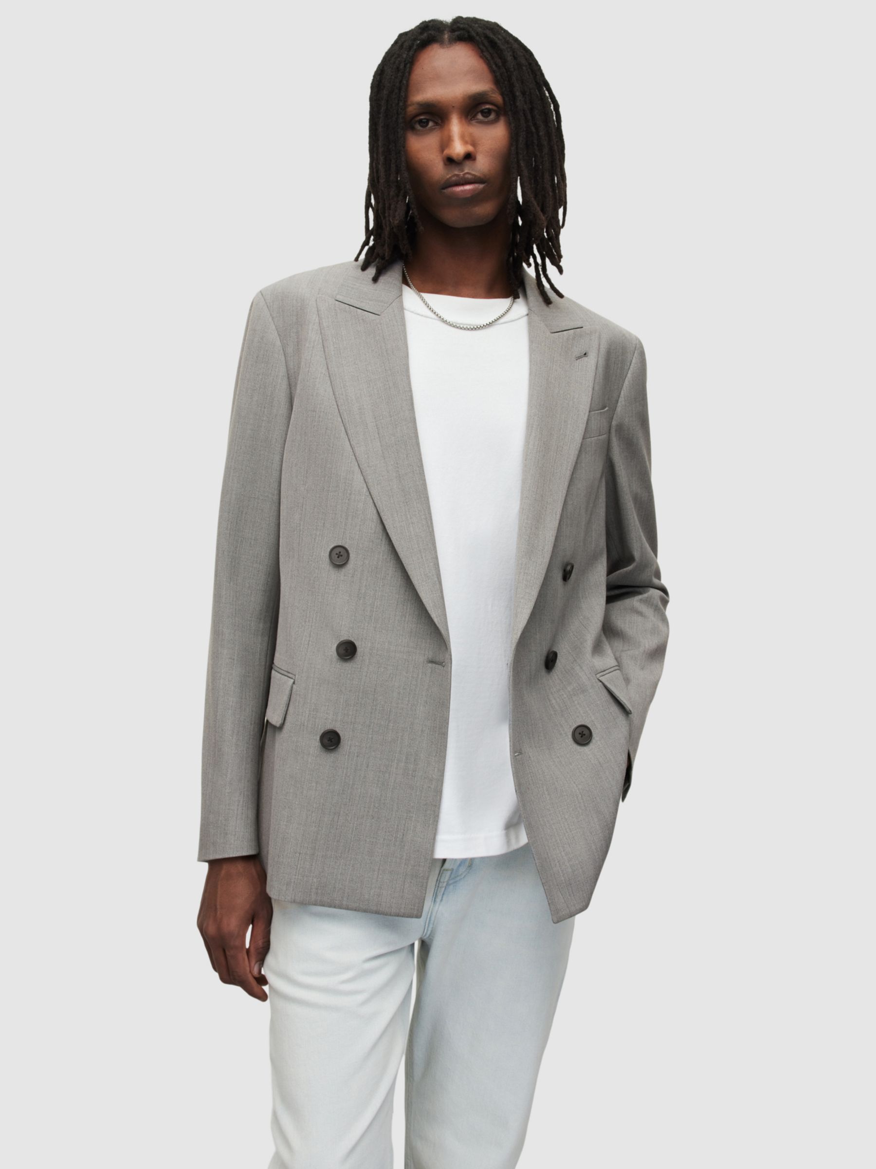 AllSaints Anori Wool Blend Blazer, Light Grey